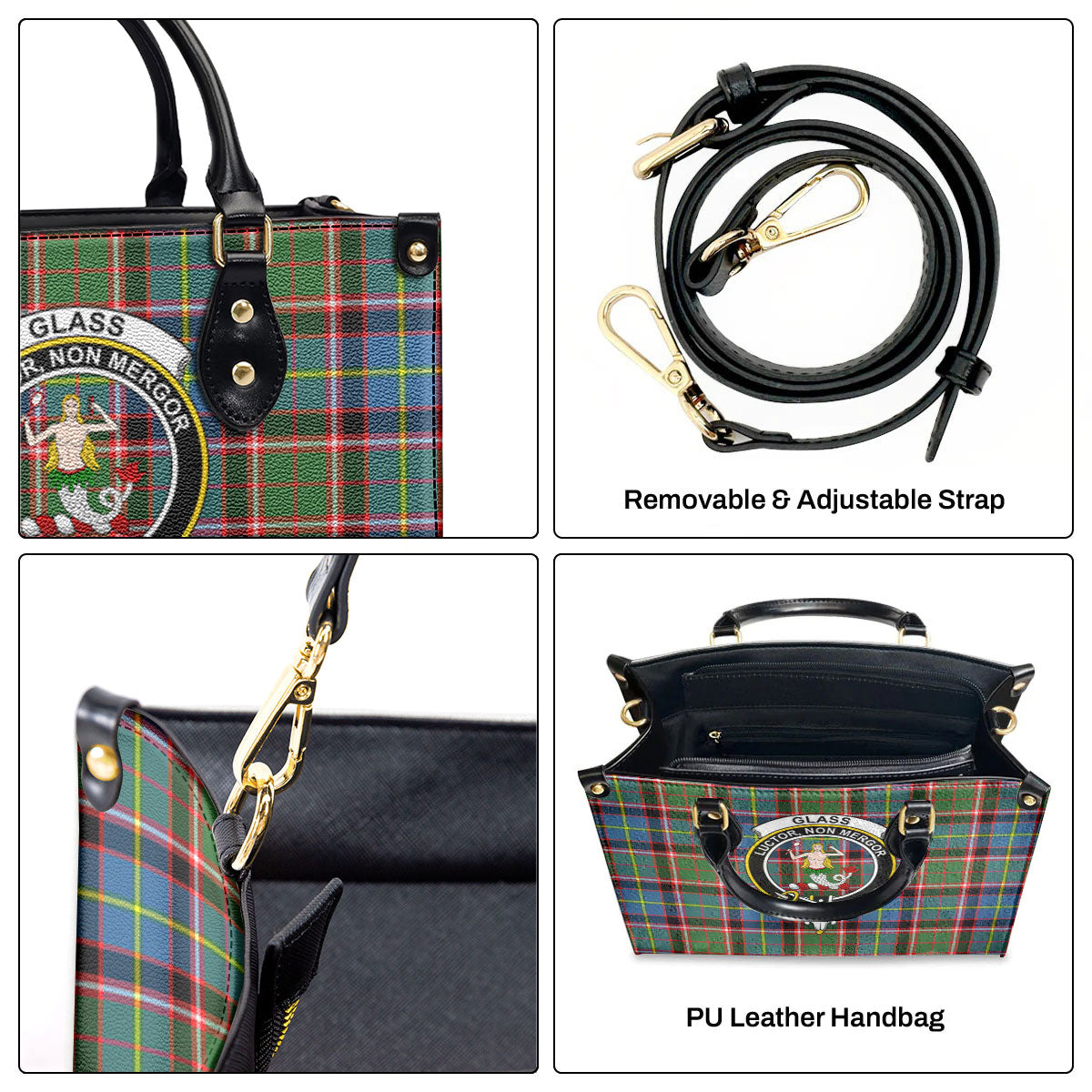 Glass Tartan Crest Leather Handbag