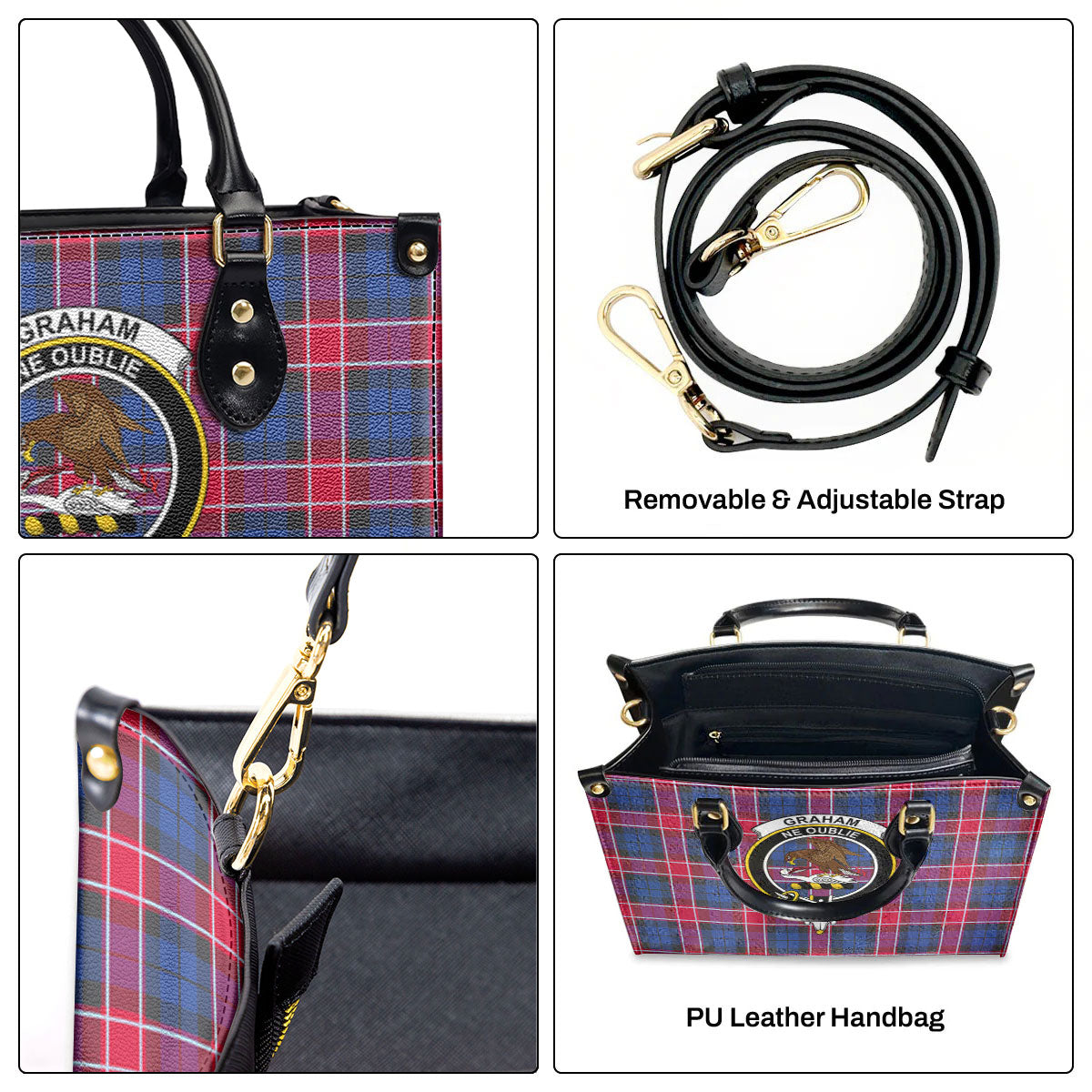 Graham of Menteith Red Tartan Crest Leather Handbag