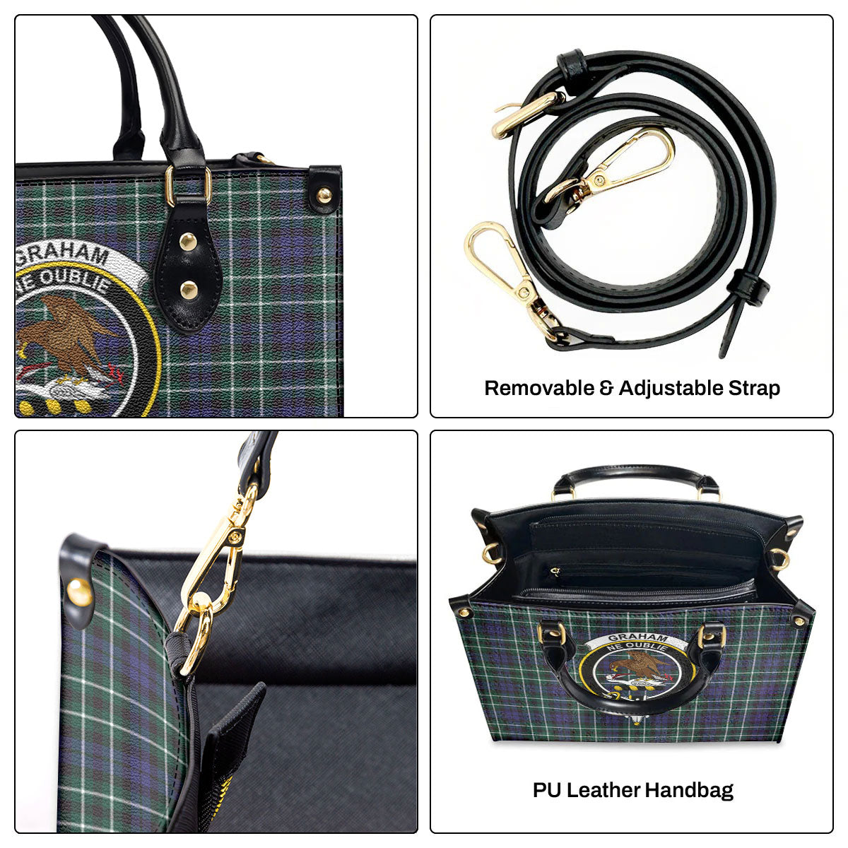 Graham of Montrose Modern Tartan Crest Leather Handbag