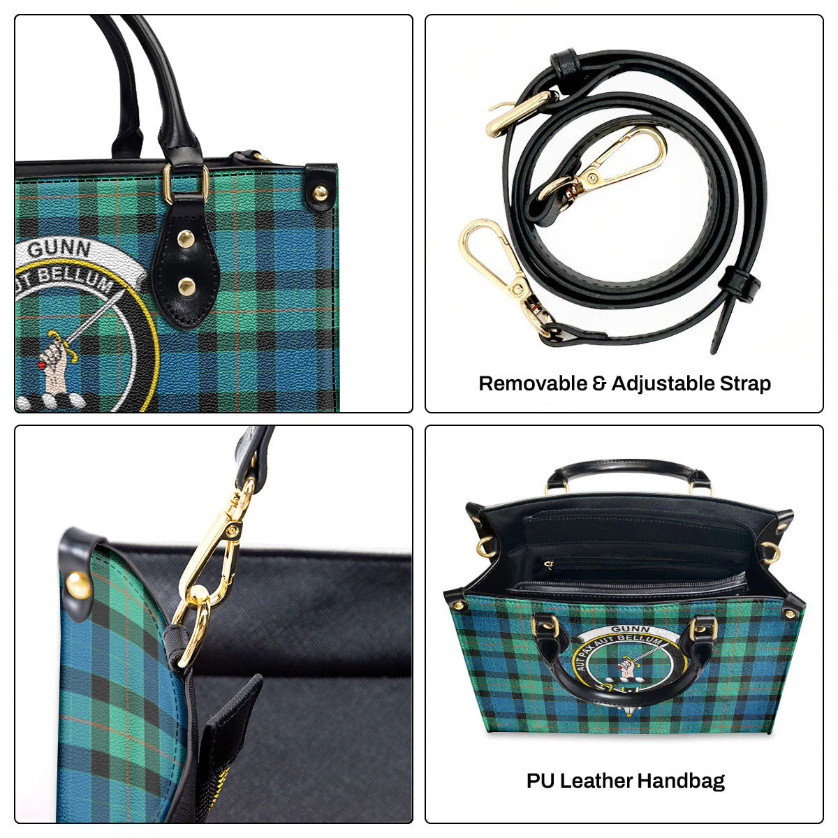 Gunn Ancient Tartan Crest Leather Handbag