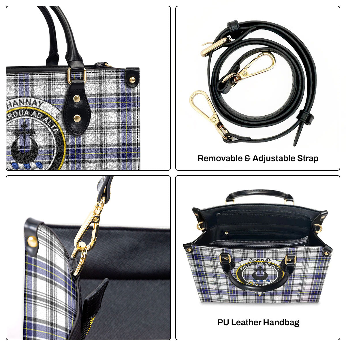 Hannay Modern Tartan Crest Leather Handbag