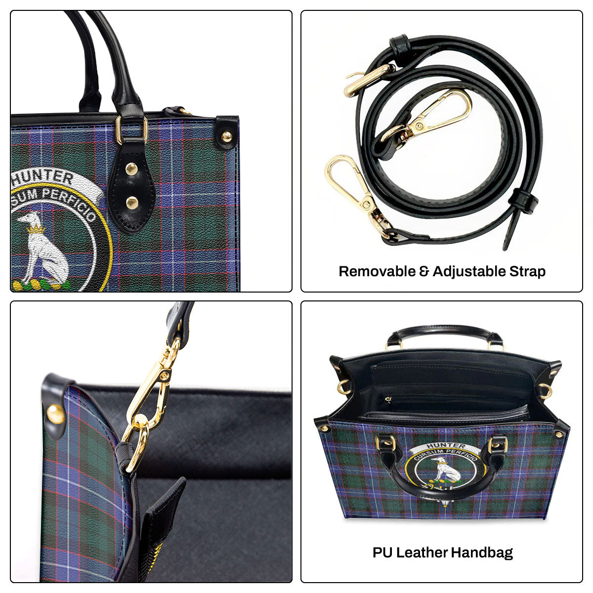 Hunter Modern Tartan Crest Leather Handbag