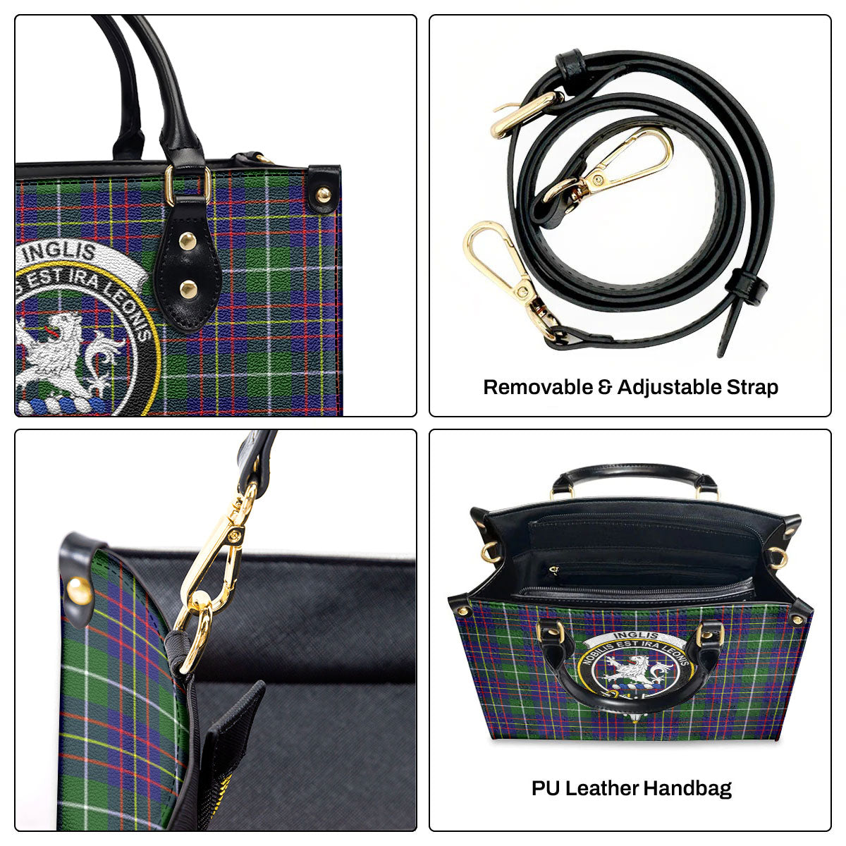 Inglis Modern Tartan Crest Leather Handbag