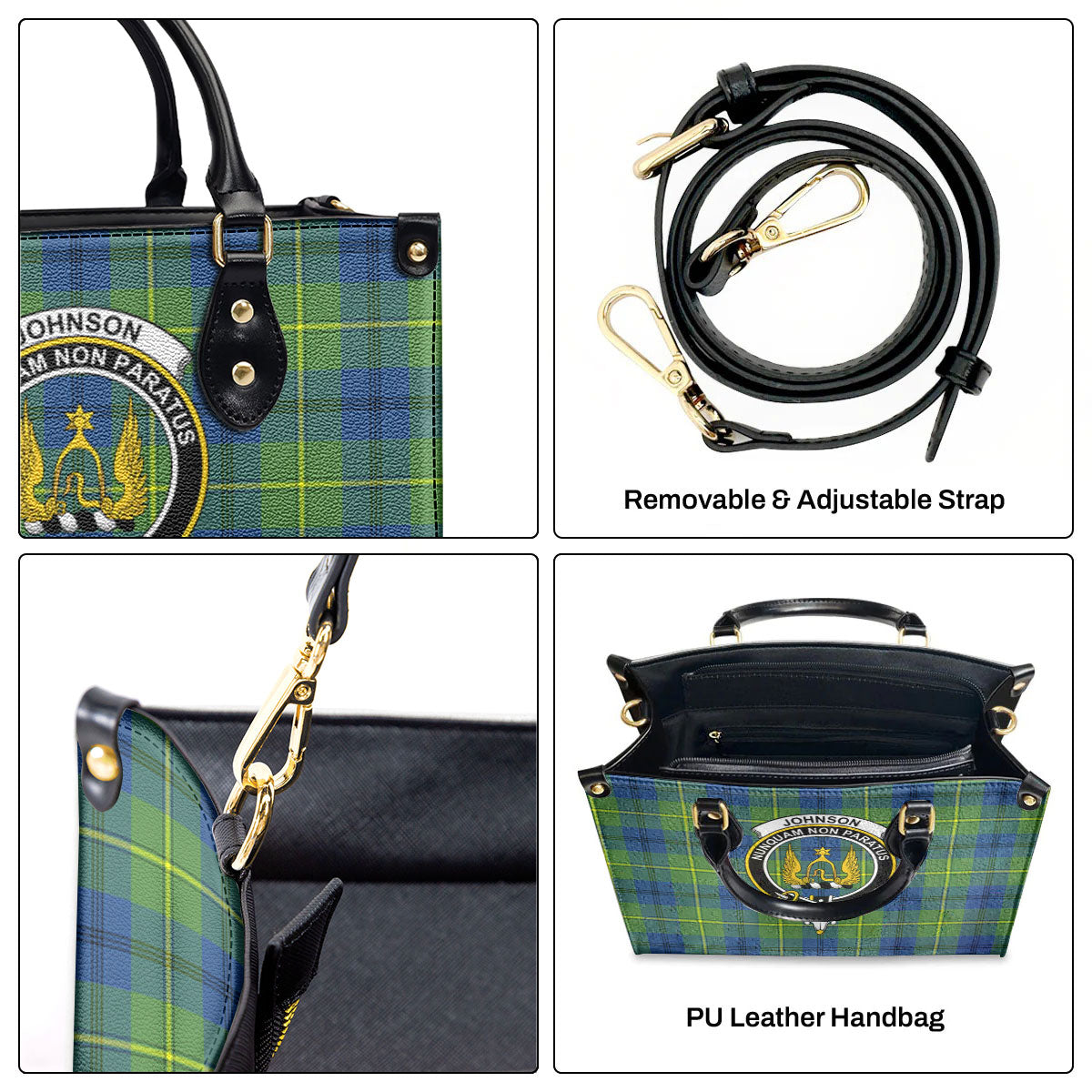 Johnson Ancient Tartan Crest Leather Handbag