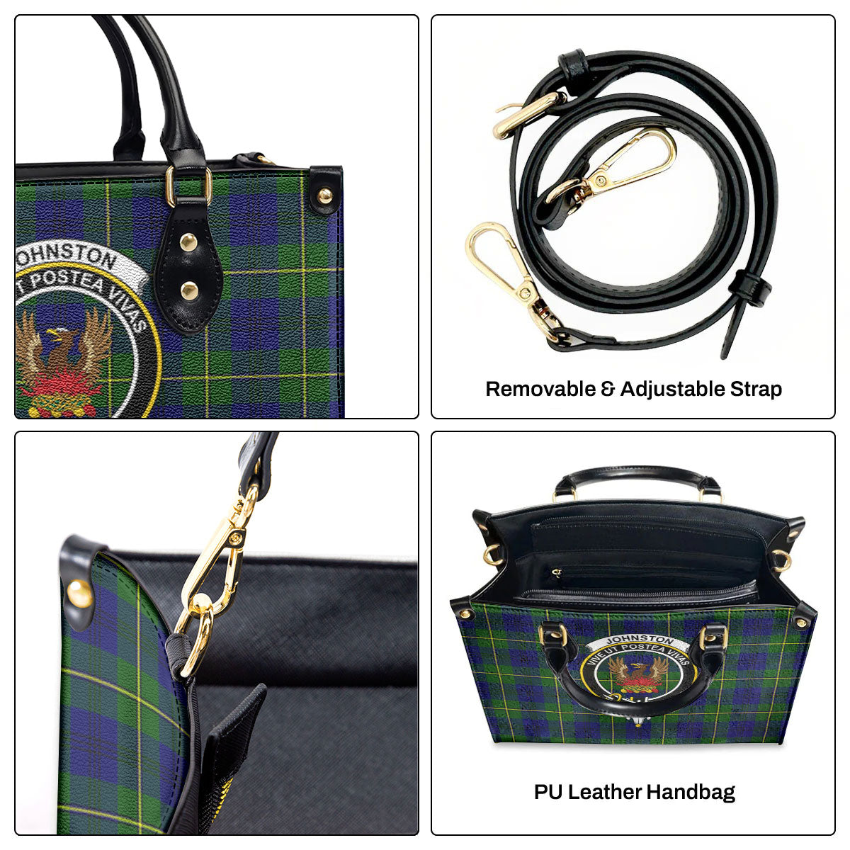 Johnston of Caskieben Tartan Crest Leather Handbag