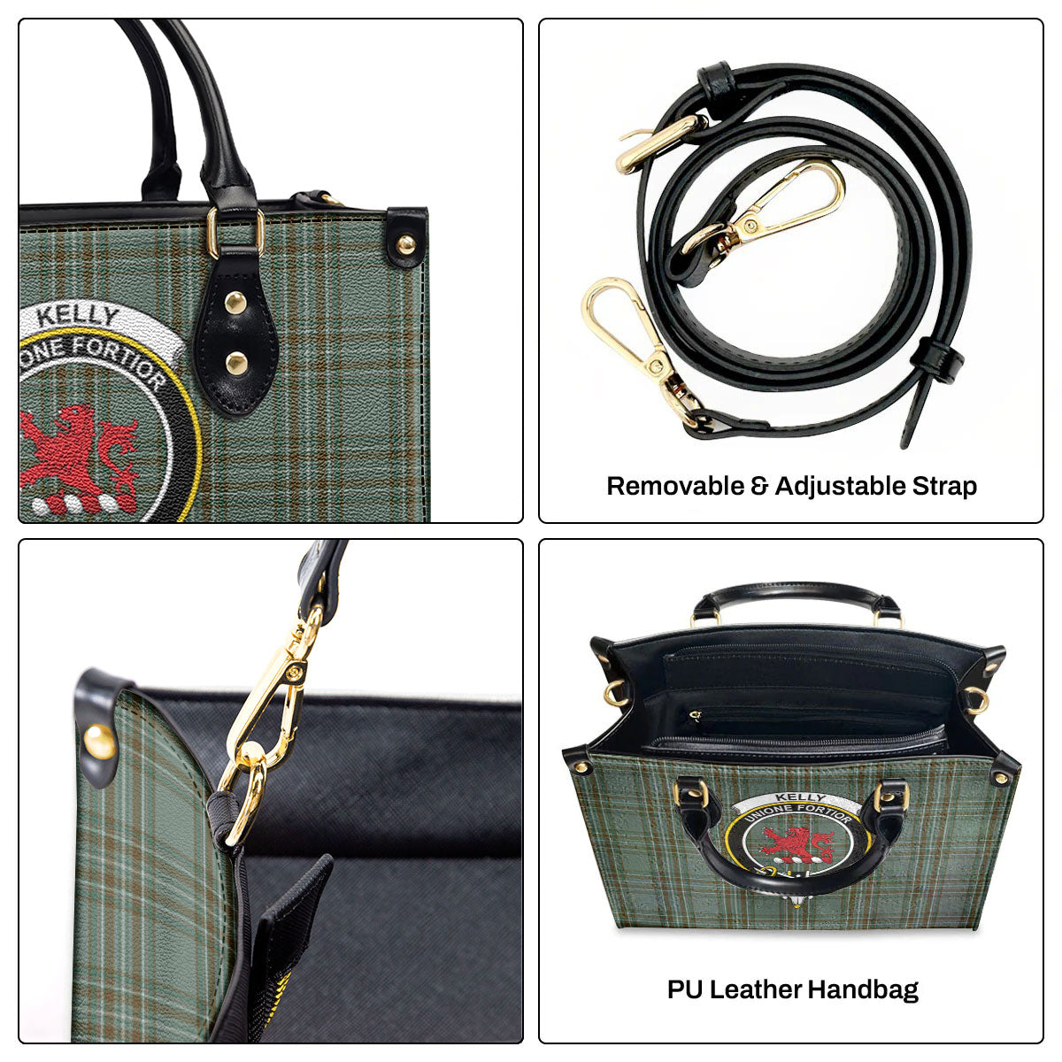 Kelly Dress Tartan Crest Leather Handbag