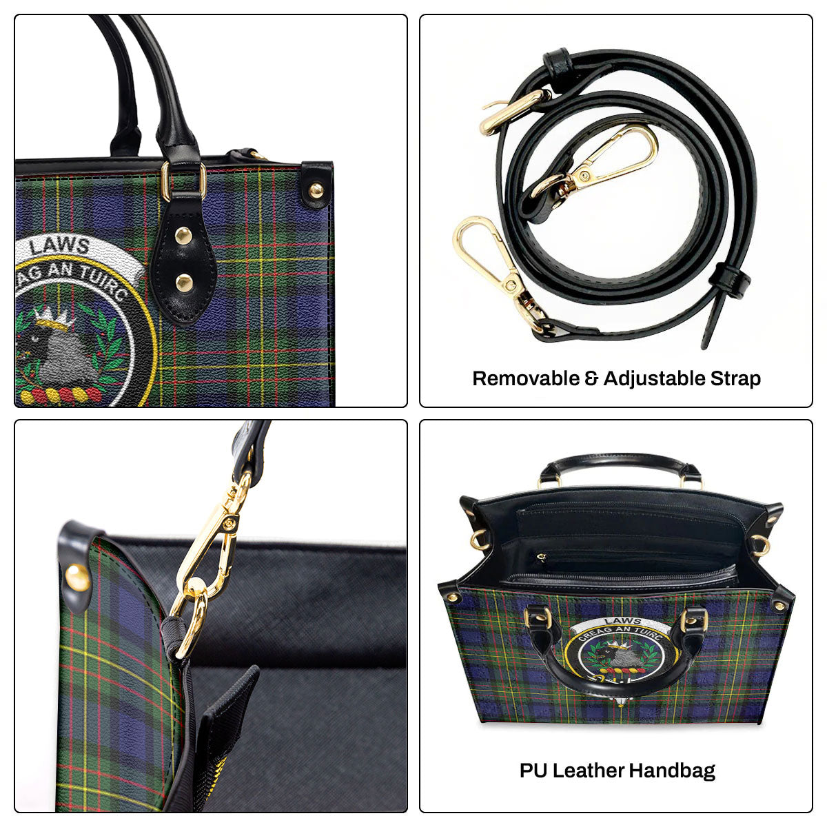 Laws Tartan Crest Leather Handbag