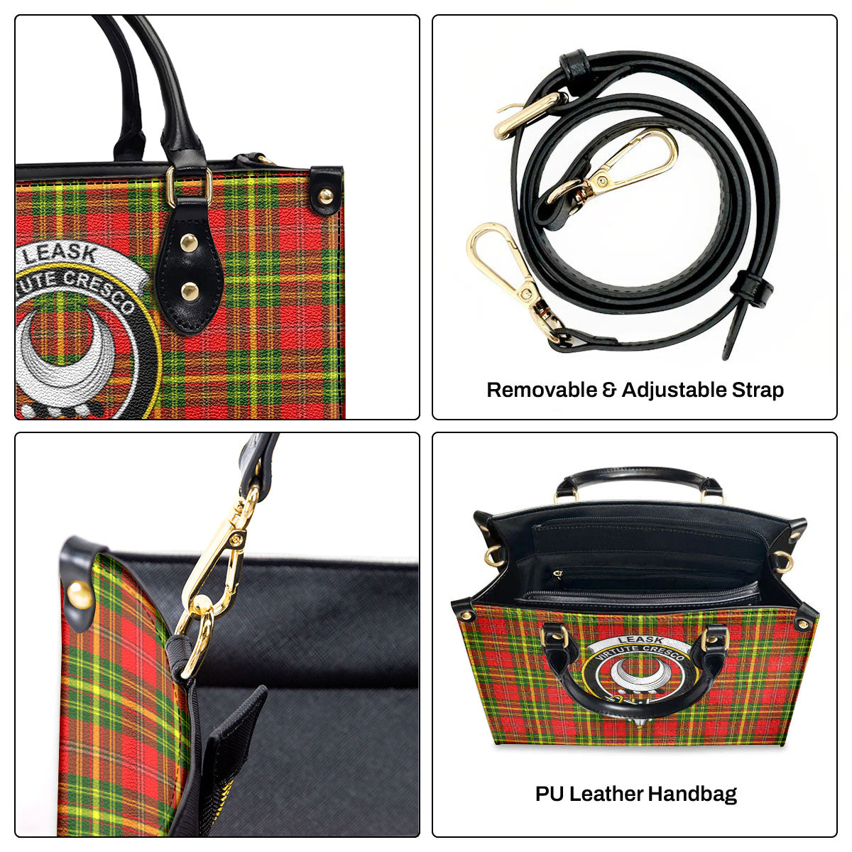 Leask Tartan Crest Leather Handbag