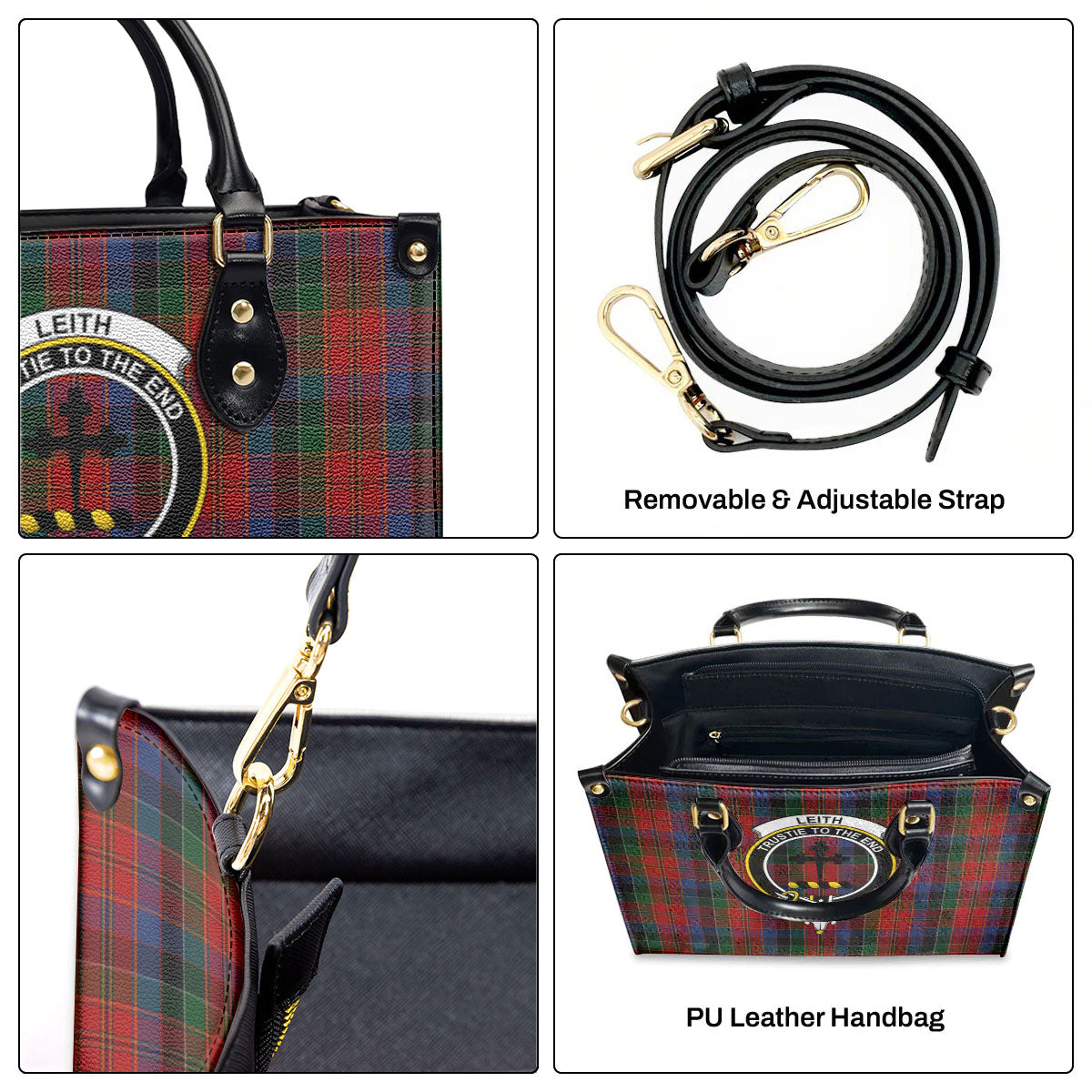 Leith Tartan Crest Leather Handbag