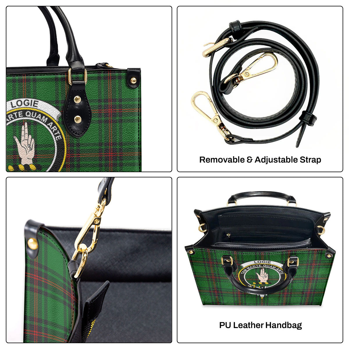 Logie Tartan Crest Leather Handbag