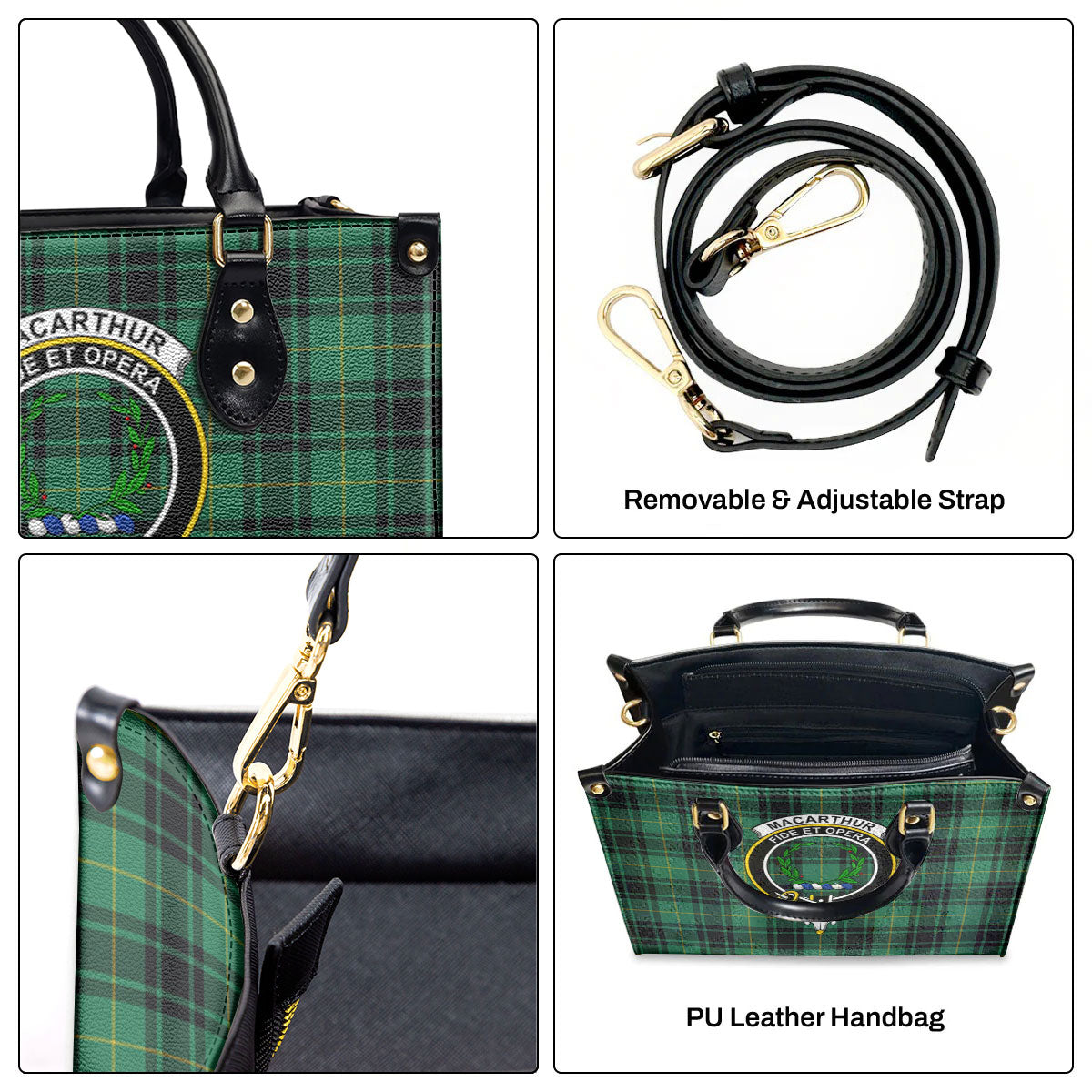 MacArthur Ancient Tartan Crest Leather Handbag