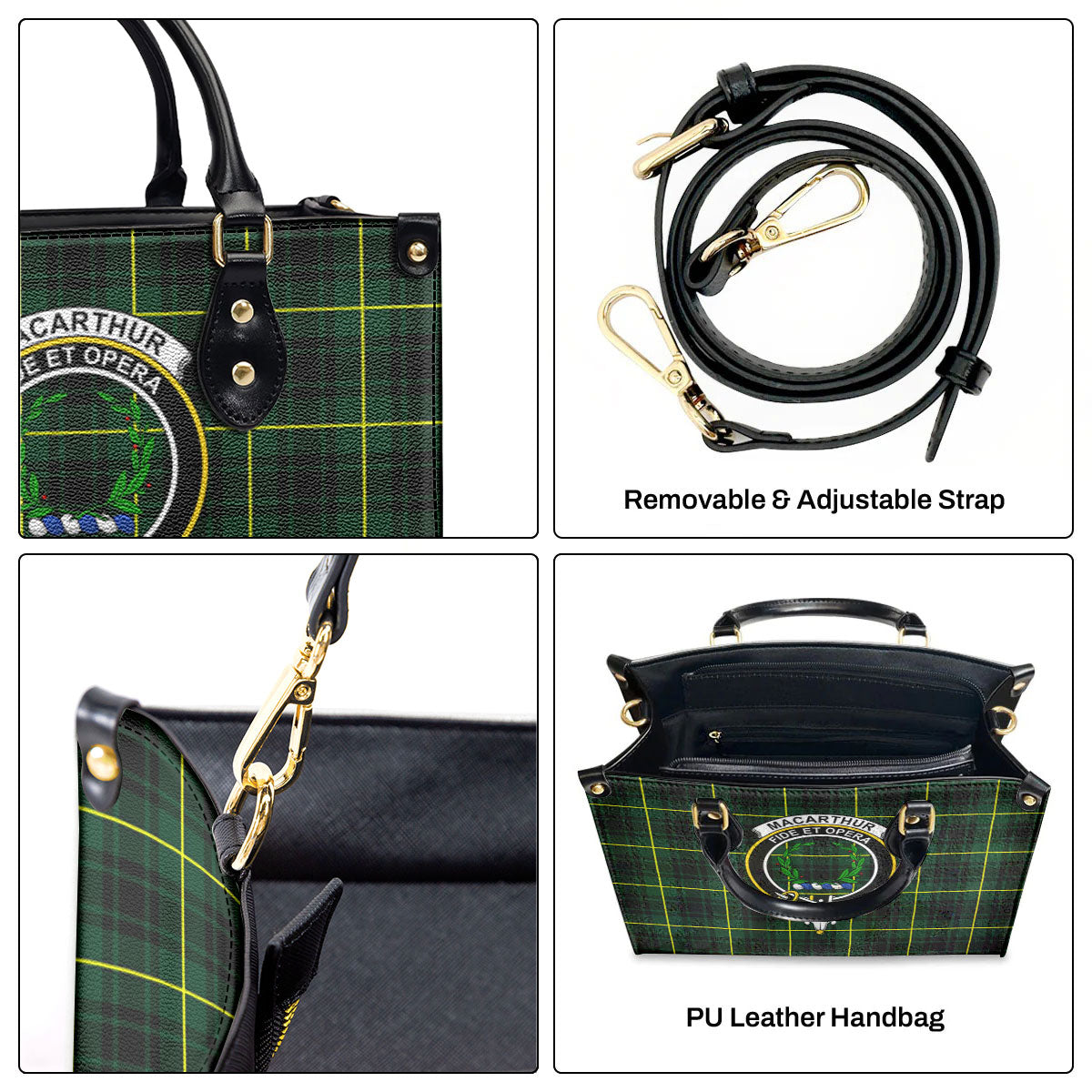 MacArthur Modern Tartan Crest Leather Handbag