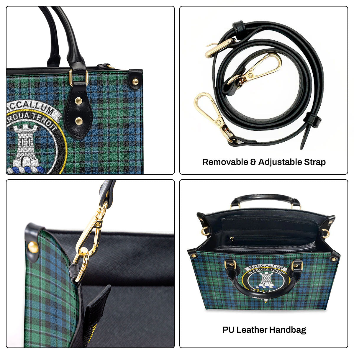 MacCallum Ancient Tartan Crest Leather Handbag