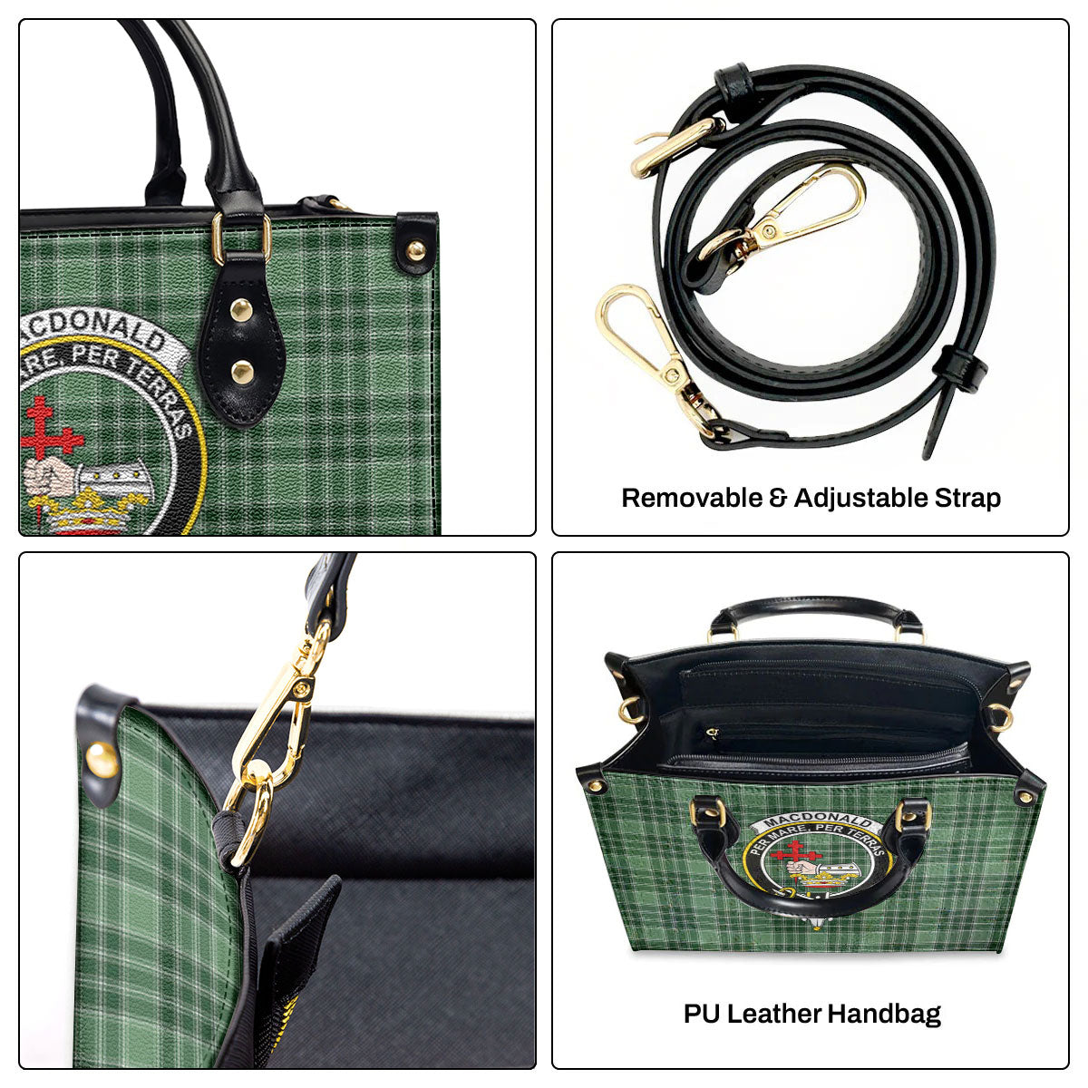 MacDonald Lord of the Isles Hunting Tartan Crest Leather Handbag