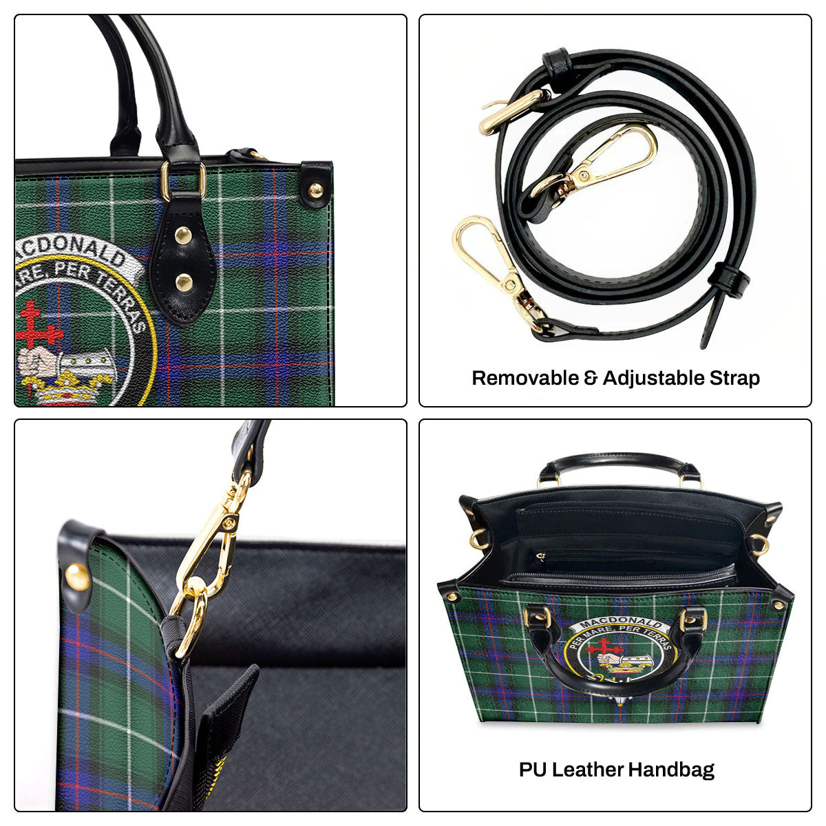 MacDonald of the Isles Hunting Modern Tartan Crest Leather Handbag