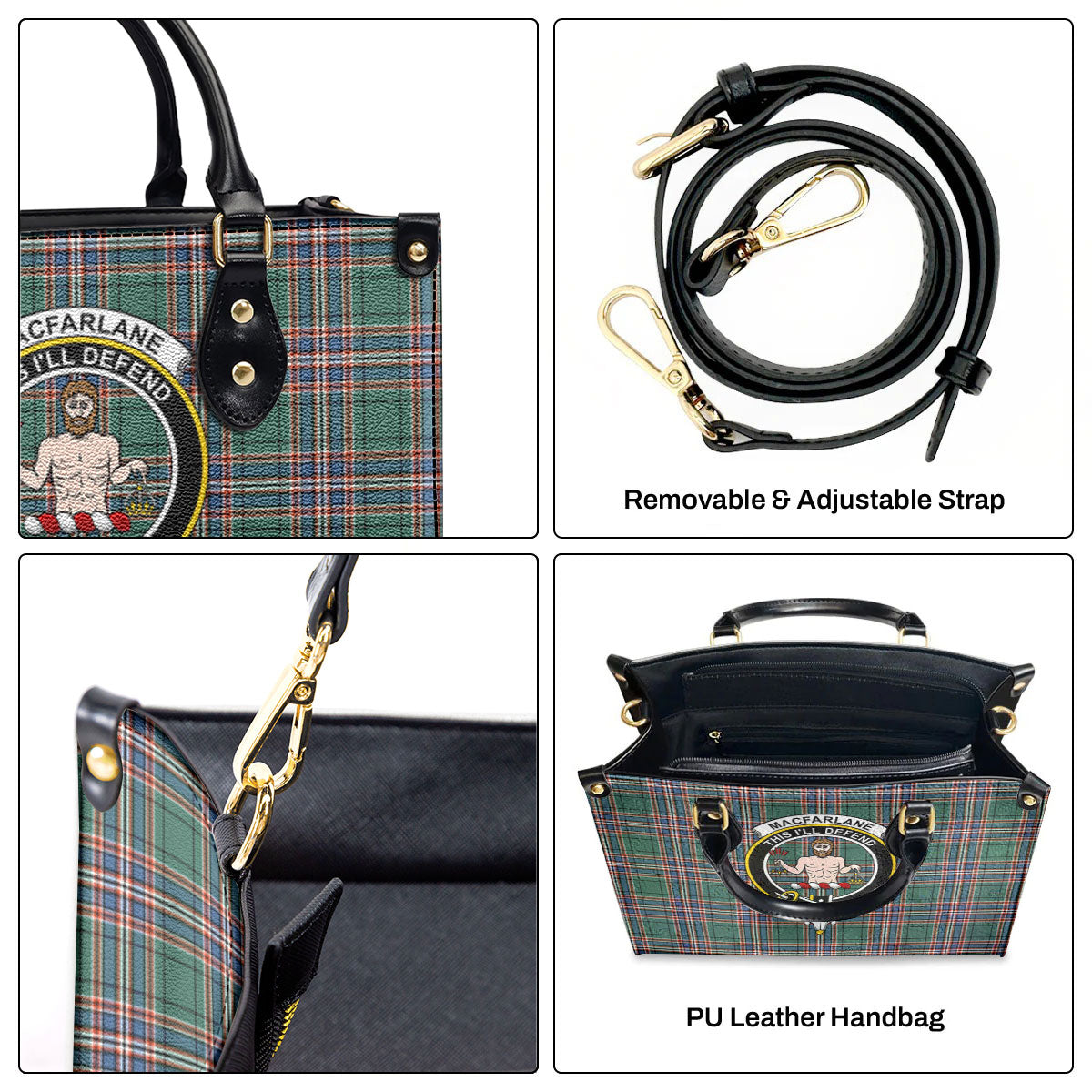 MacFarlane Hunting Ancient Tartan Crest Leather Handbag