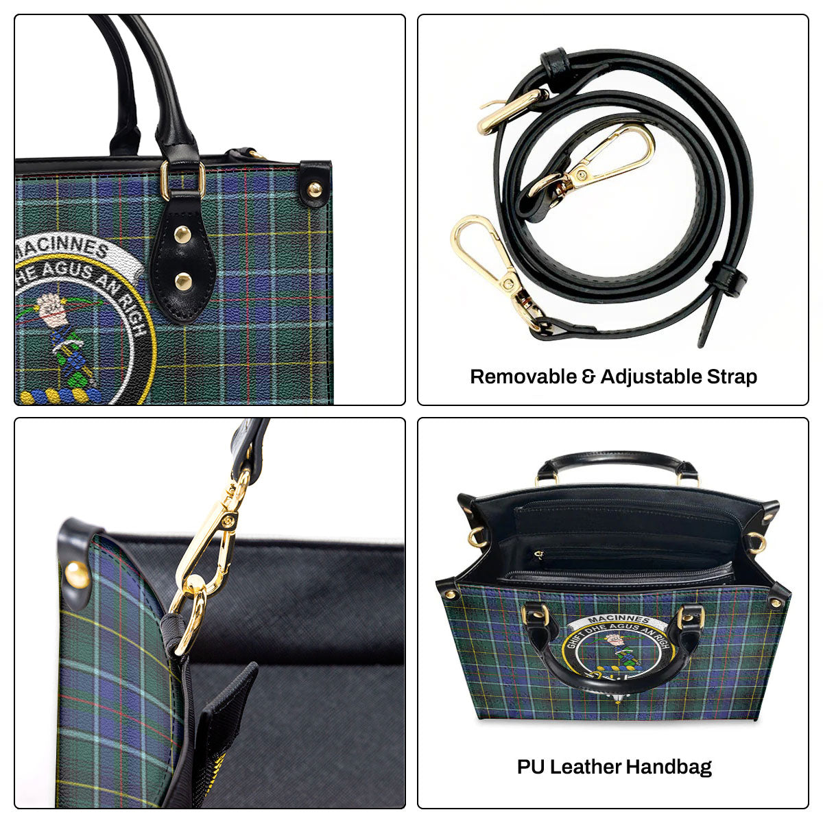 MacInnes Modern Tartan Crest Leather Handbag