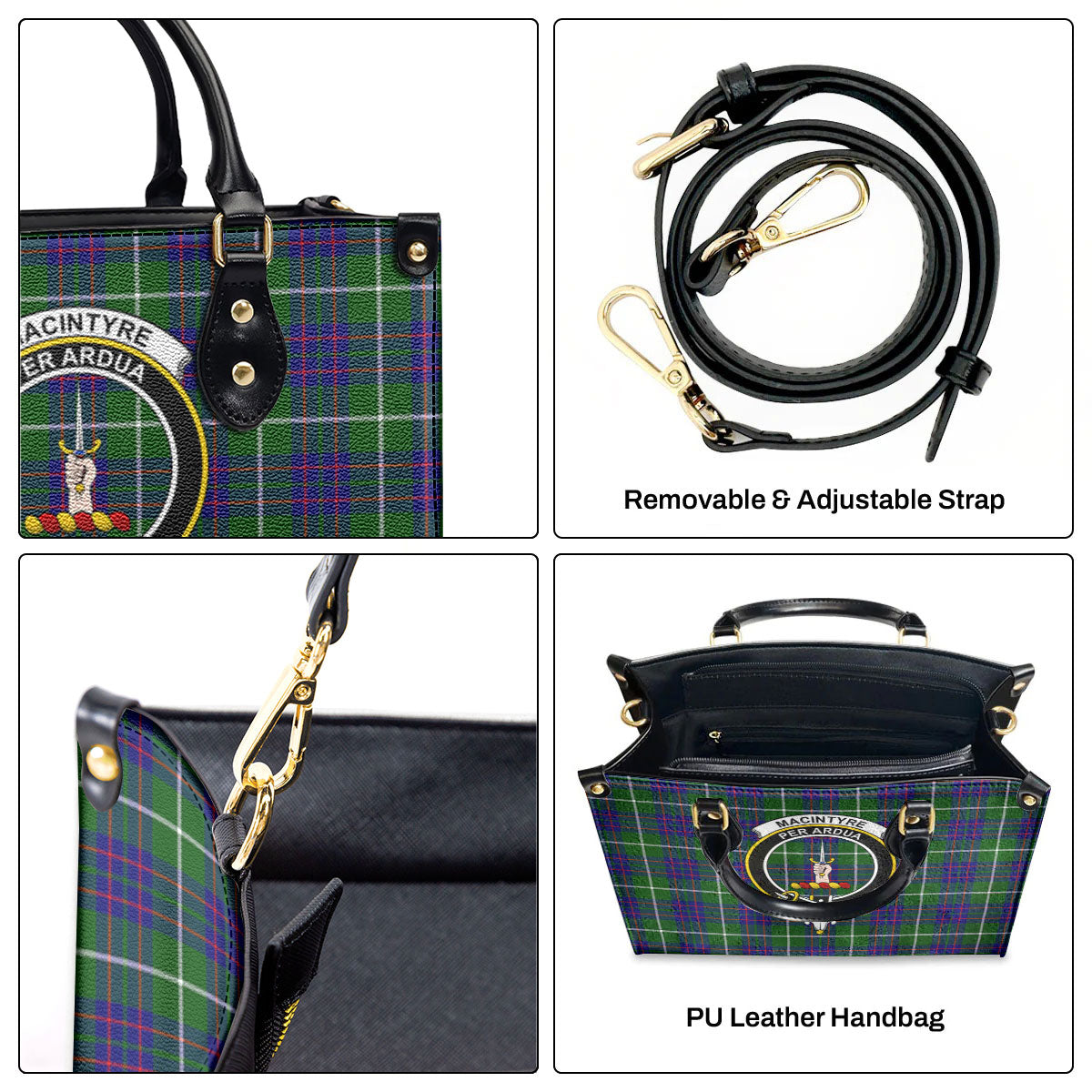 MacIntyre Hunting Modern Tartan Crest Leather Handbag