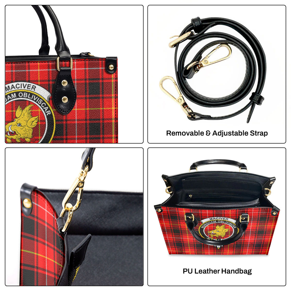 MacIver Modern Tartan Crest Leather Handbag