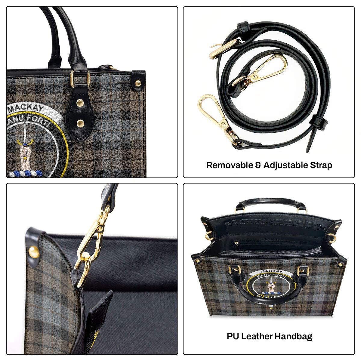 MacKay Weathered Tartan Crest Leather Handbag