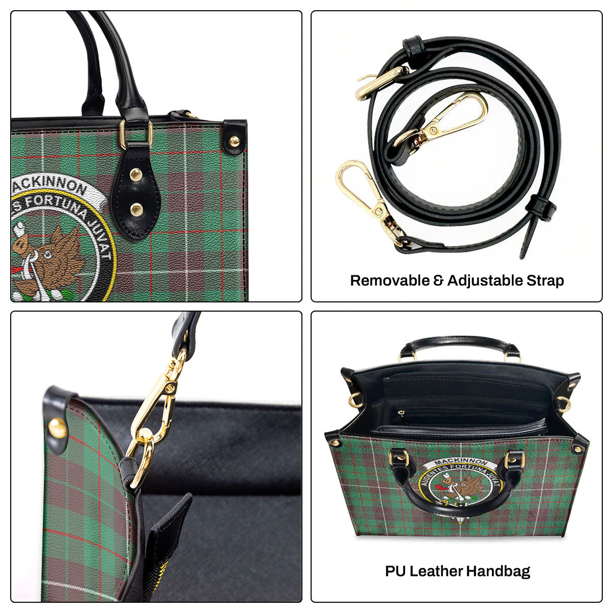 MacKinnon Hunting Ancient Tartan Crest Leather Handbag