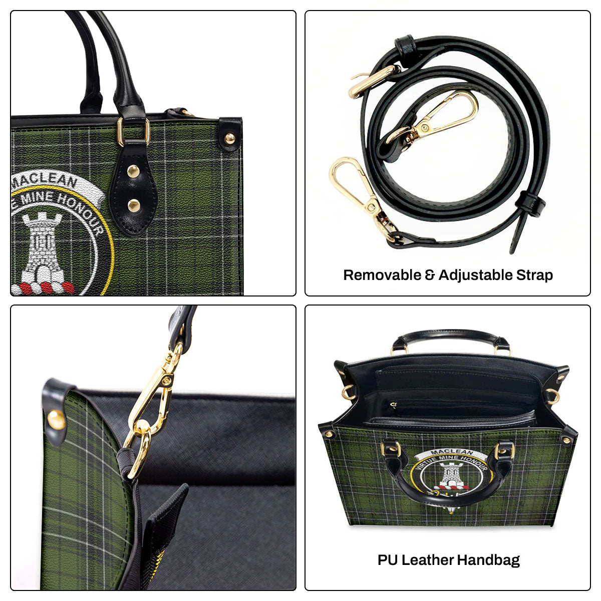 MacLean Hunting Tartan Crest Leather Handbag