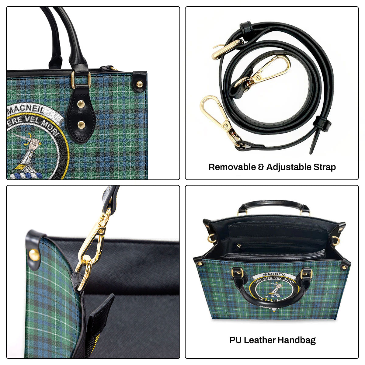 MacNeil of Colonsay Ancient Tartan Crest Leather Handbag