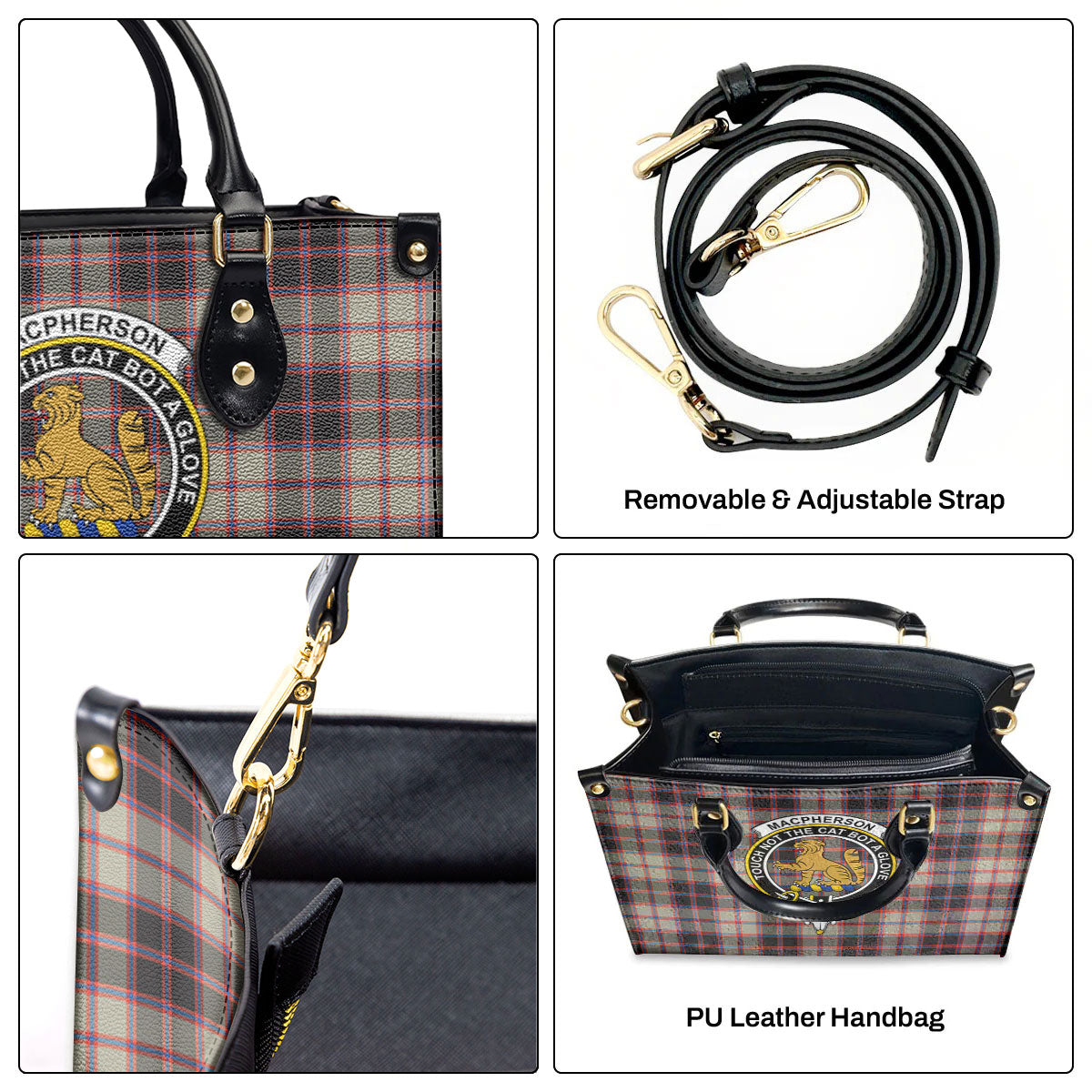 MacPherson Hunting Ancient Tartan Crest Leather Handbag