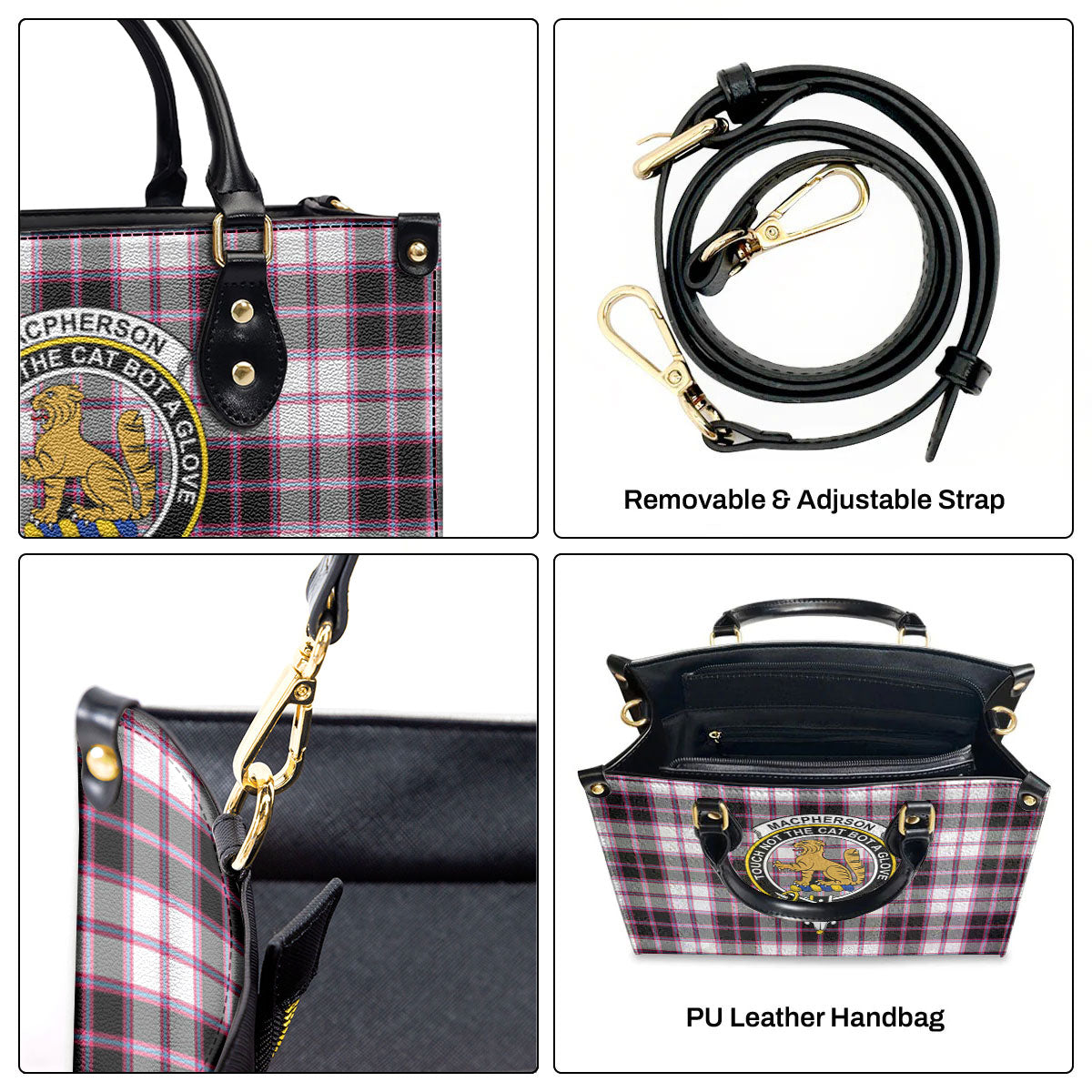 MacPherson Hunting Modern Tartan Crest Leather Handbag