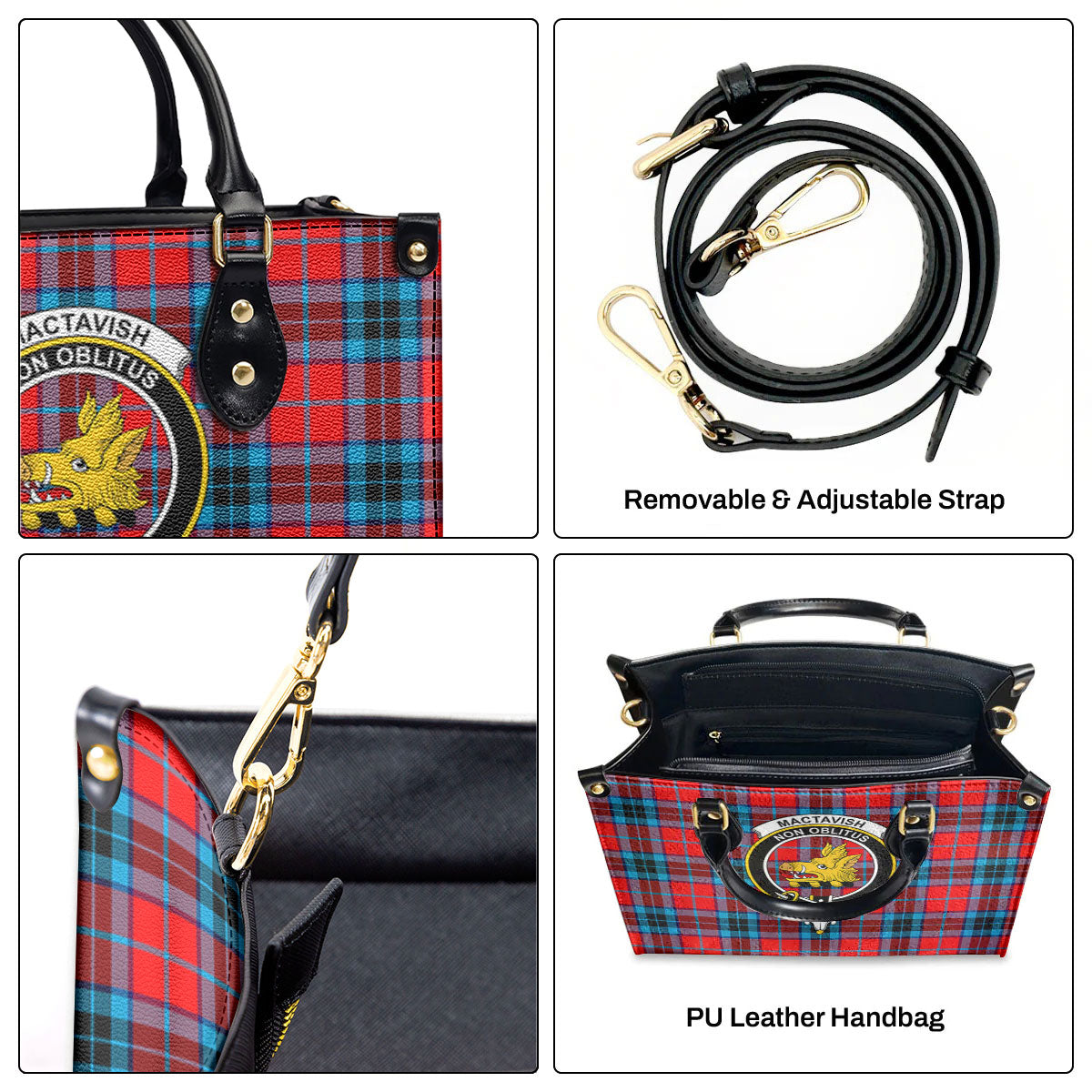 MacTavish Modern Tartan Crest Leather Handbag