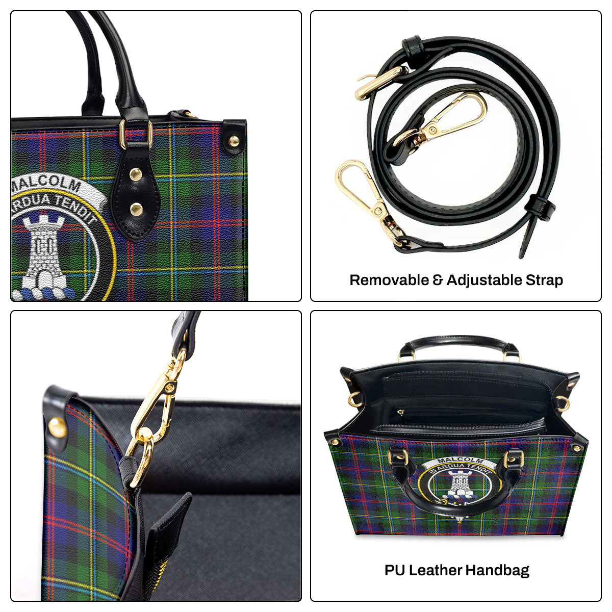 Malcolm (or MacCallum) Tartan Crest Leather Handbag