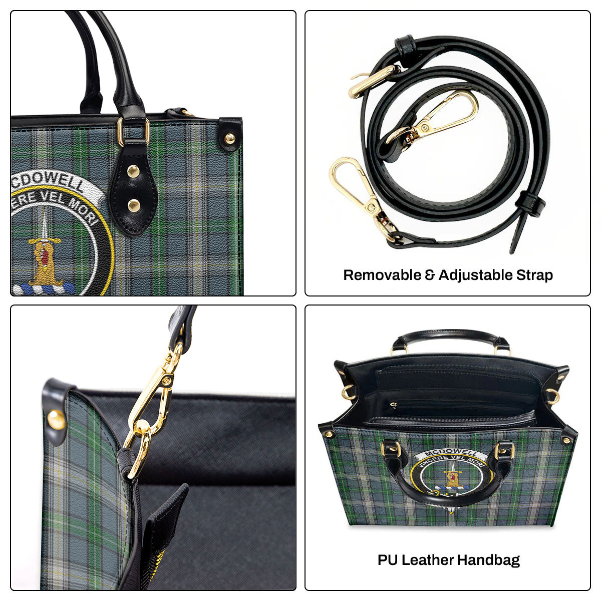 McDowell (MacDowell) Tartan Crest Leather Handbag