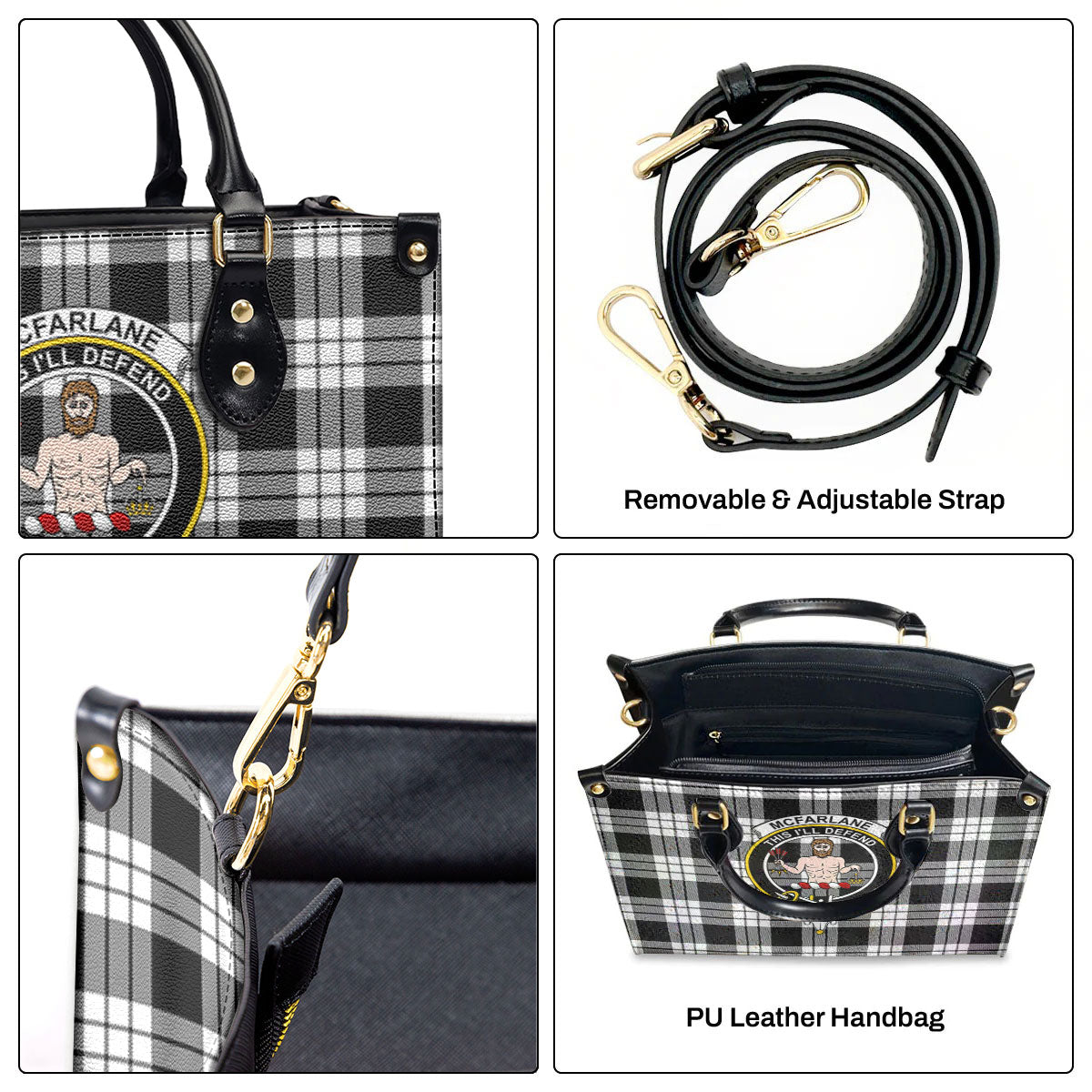 McFarlane Black - White Tartan Crest Leather Handbag