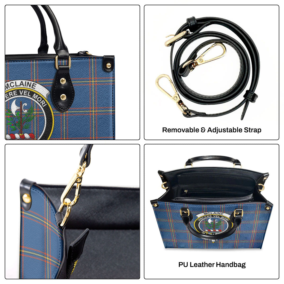 McLaine of Loch Buie Hunting Ancient Tartan Crest Leather Handbag