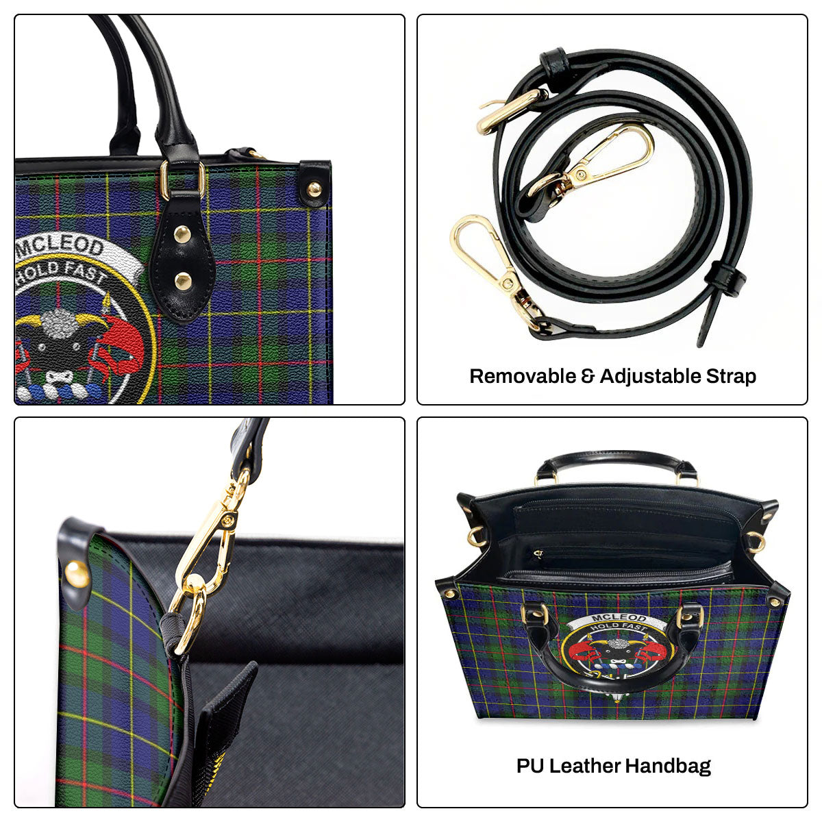 McLeod of Harris Modern Tartan Crest Leather Handbag