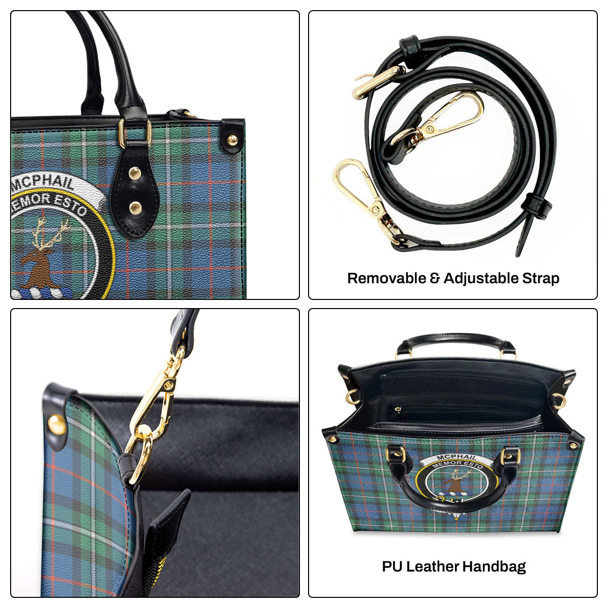 McPhail Hunting Ancient Tartan Crest Leather Handbag