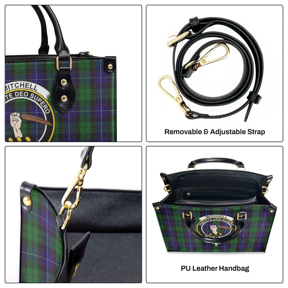 Mitchell Tartan Crest Leather Handbag