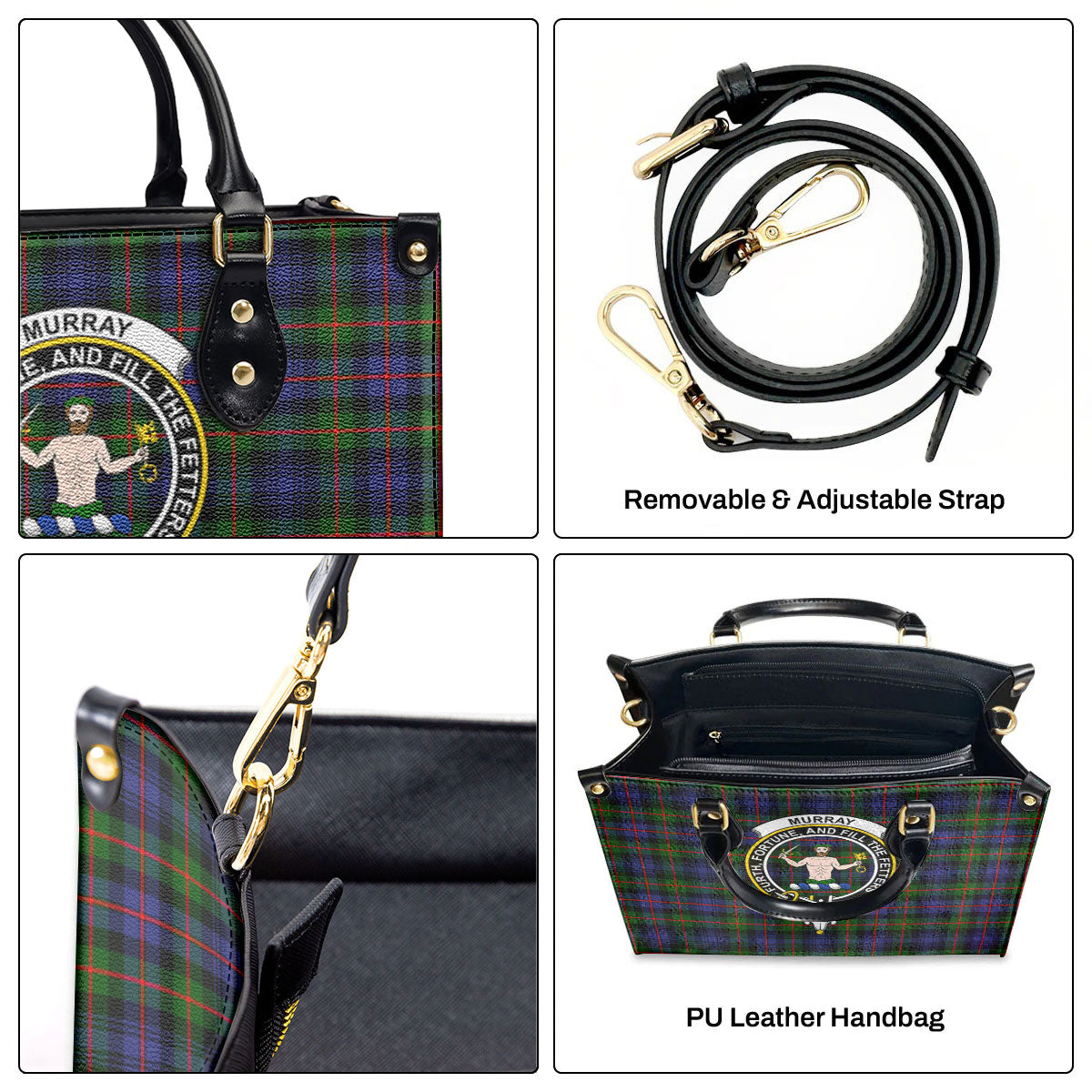 Murray of Atholl Modern Tartan Crest Leather Handbag