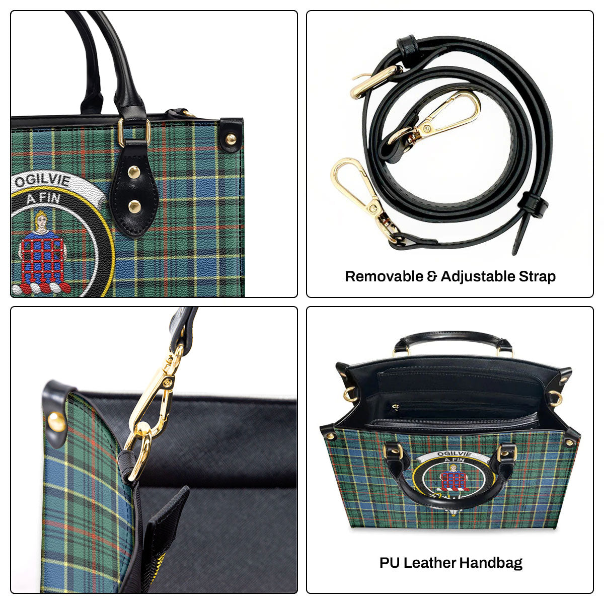 Ogilvie Hunting Ancient Tartan Crest Leather Handbag