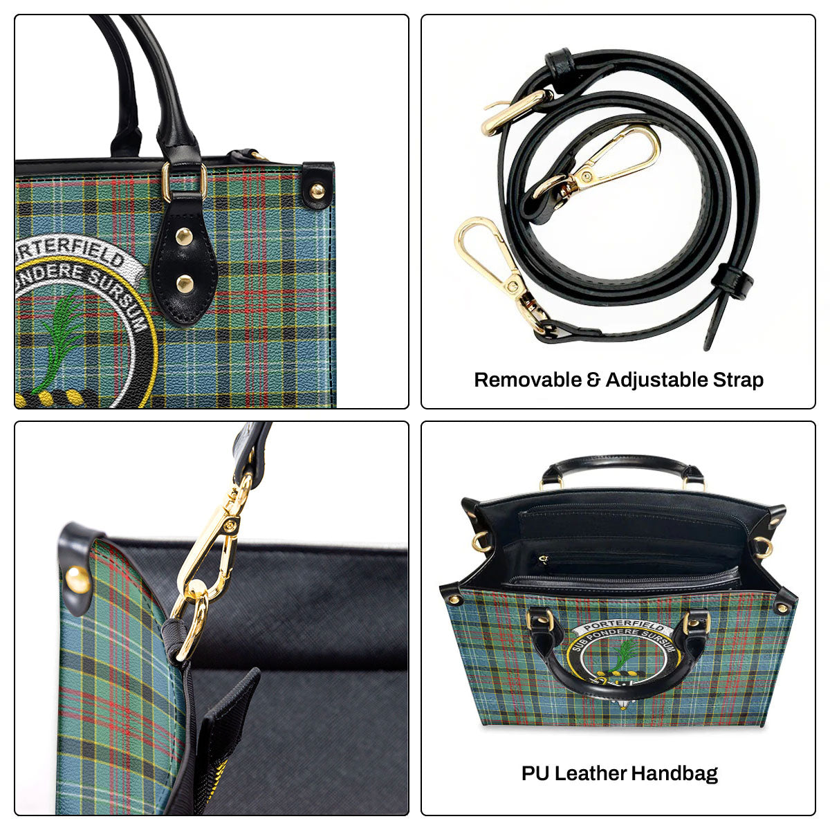 Porterfield Tartan Crest Leather Handbag