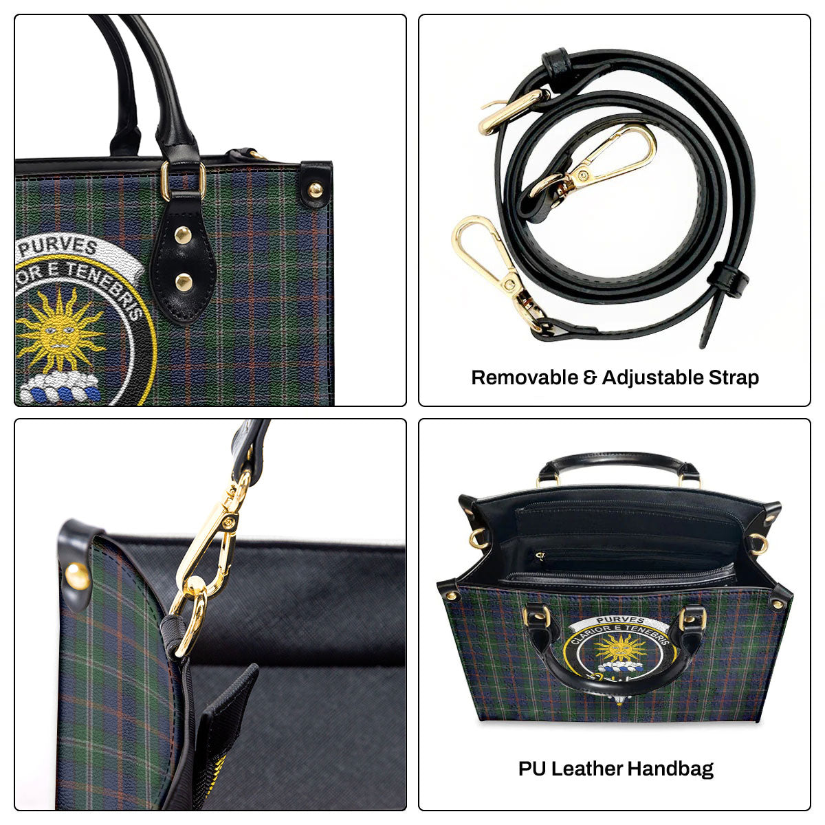 Purves Tartan Crest Leather Handbag