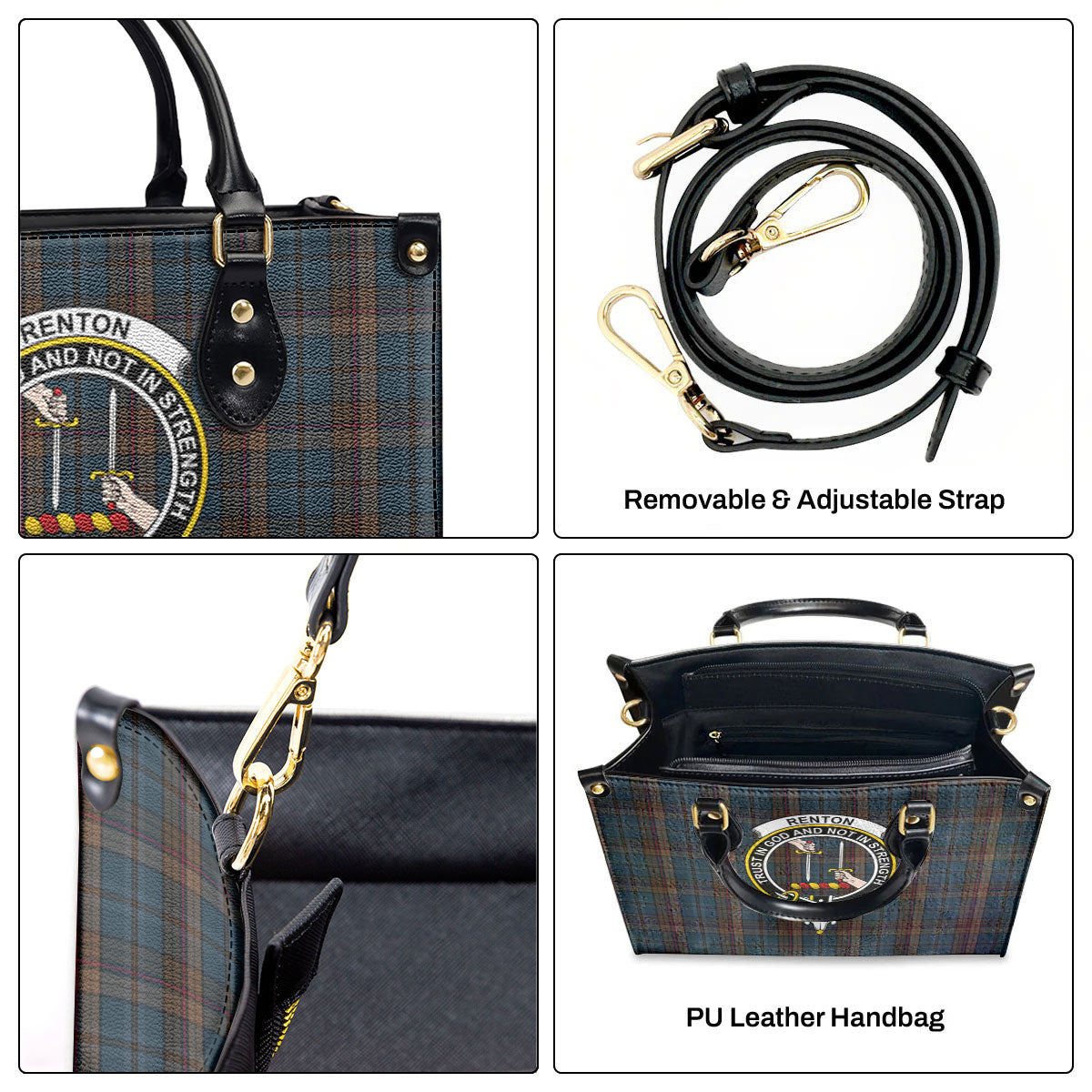 Renton Tartan Crest Leather Handbag