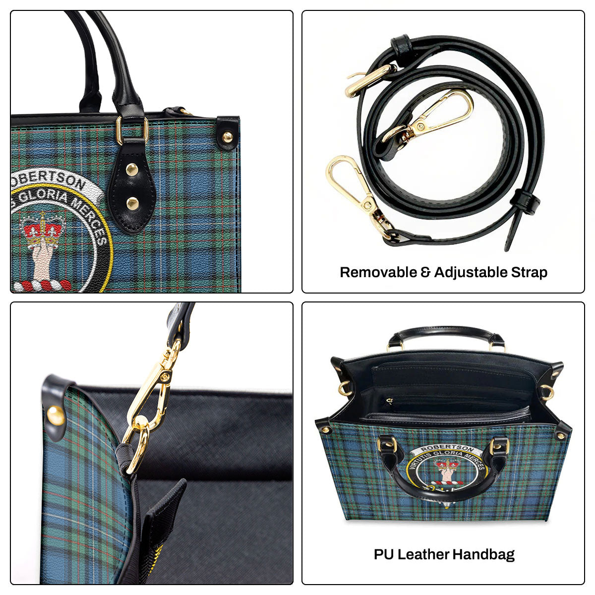 Robertson Hunting Ancient Tartan Crest Leather Handbag