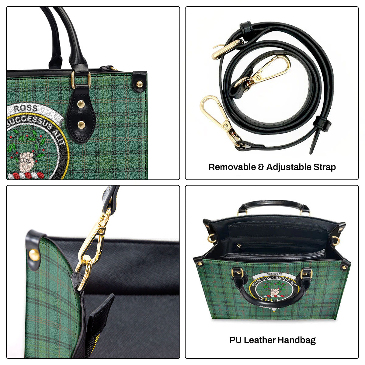 Ross Hunting Ancient Tartan Crest Leather Handbag