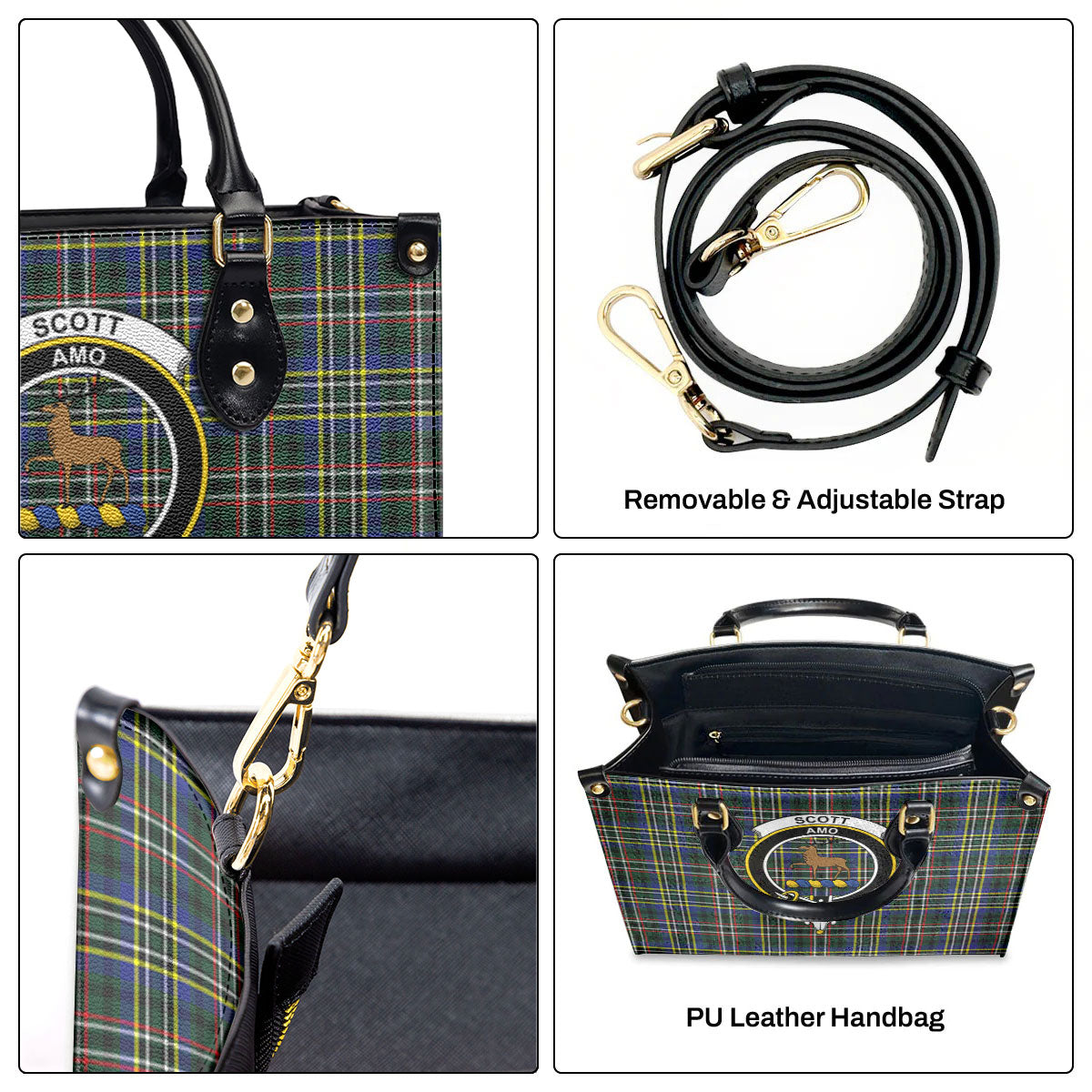 Scott Green Modern Tartan Crest Leather Handbag