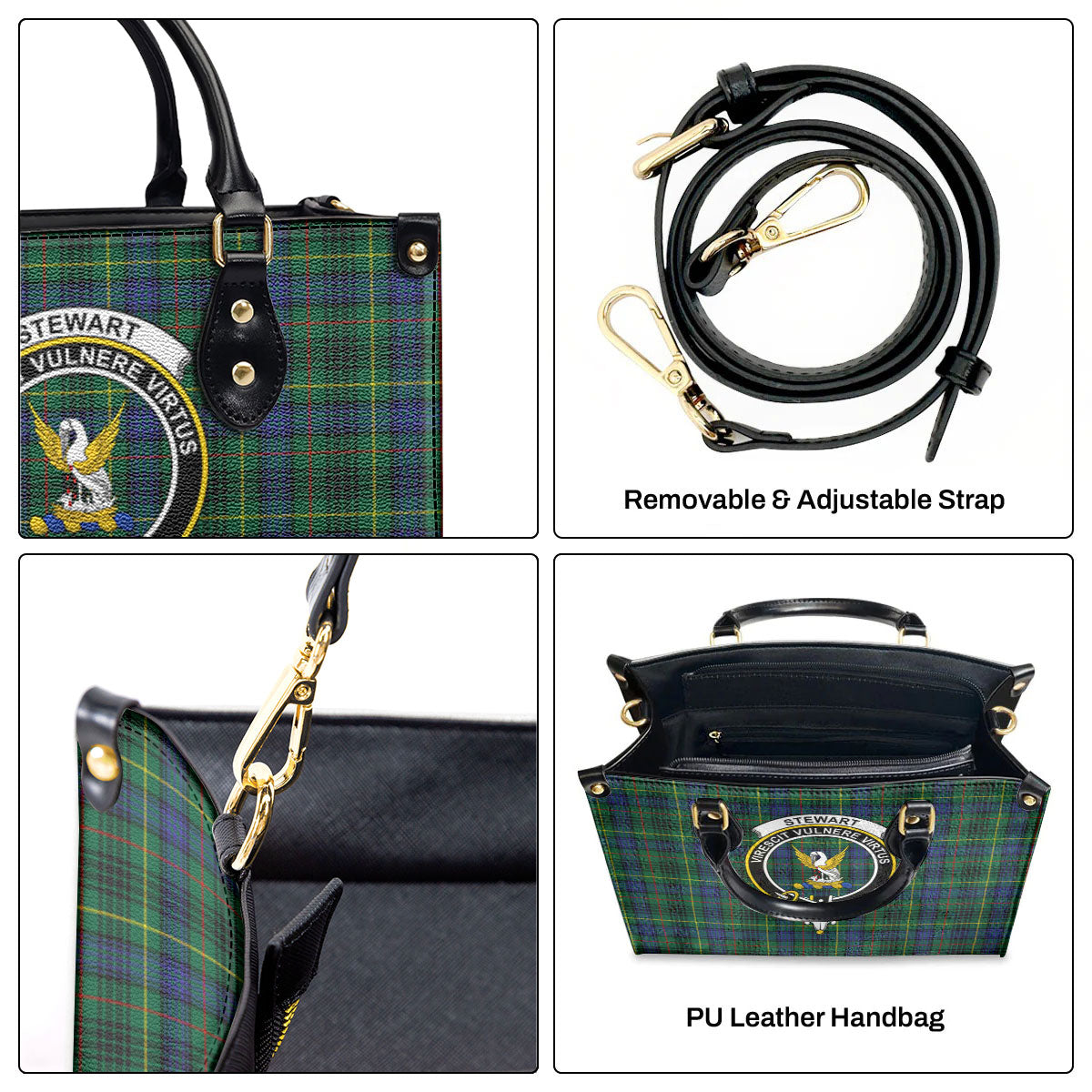 Stewart Hunting Modern Tartan Crest Leather Handbag