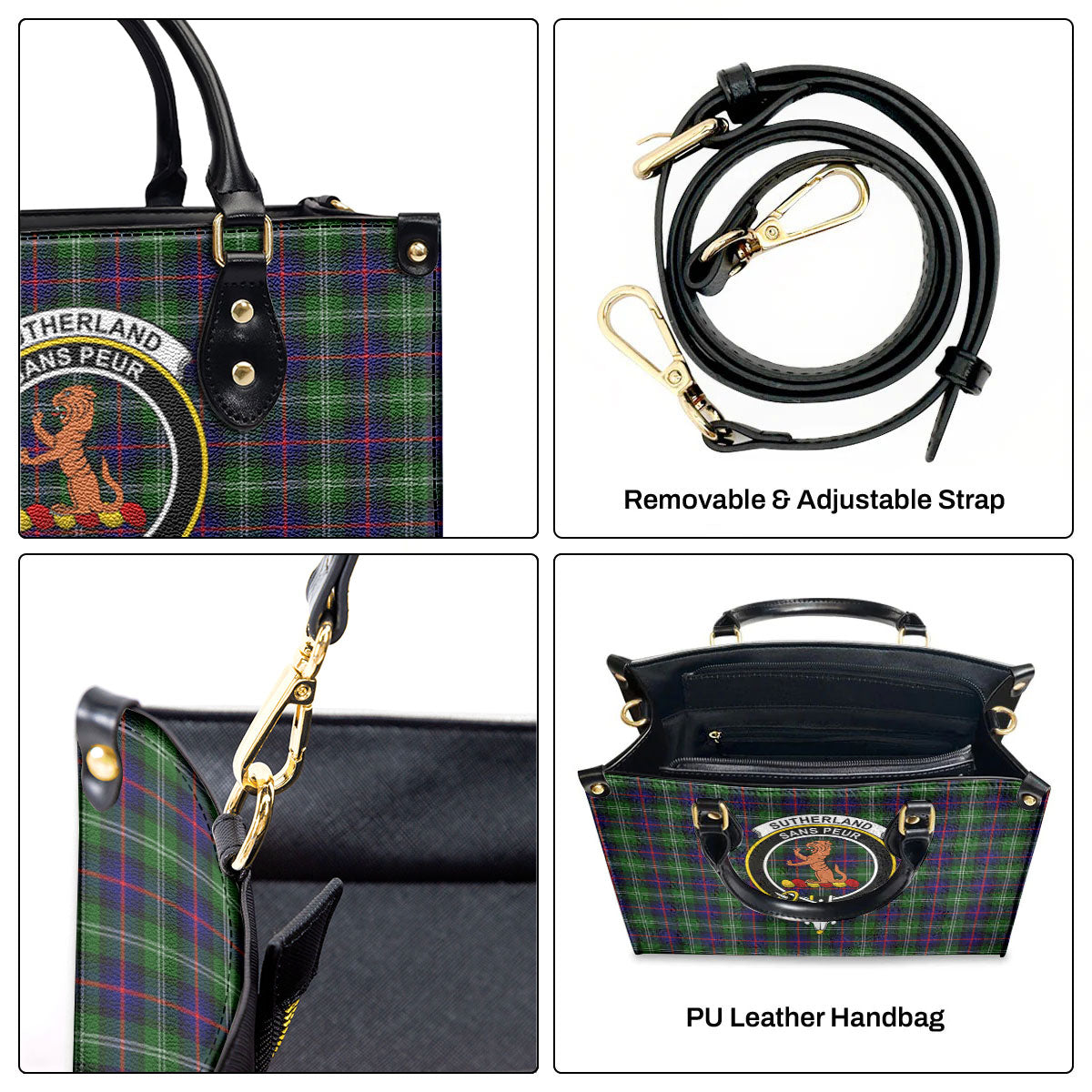 Sutherland Modern Tartan Crest Leather Handbag