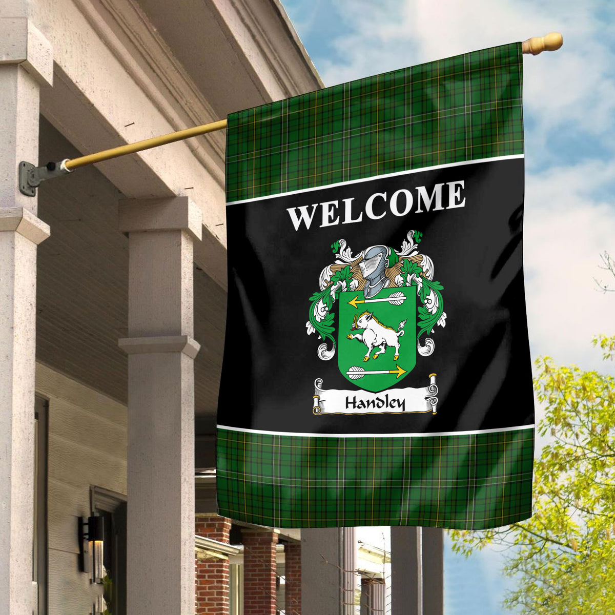 Handley Tartan Crest Black Garden Flag