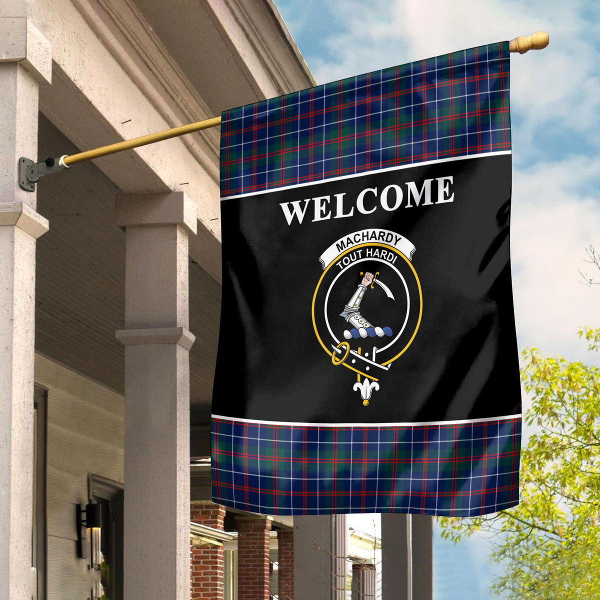 MacHardy Modern Tartan Crest Black Garden Flag