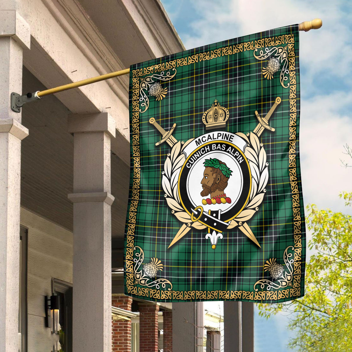 McAlpine Ancient Tartan Crest Garden Flag - Celtic Thistle Style